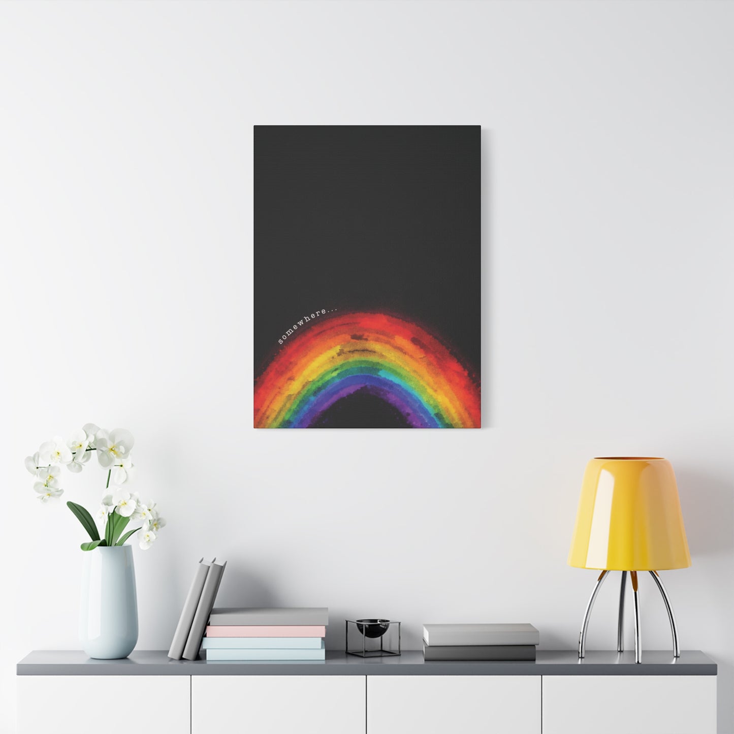 somewhere. | vibrant abstract watercolor rainbow canvas wall art