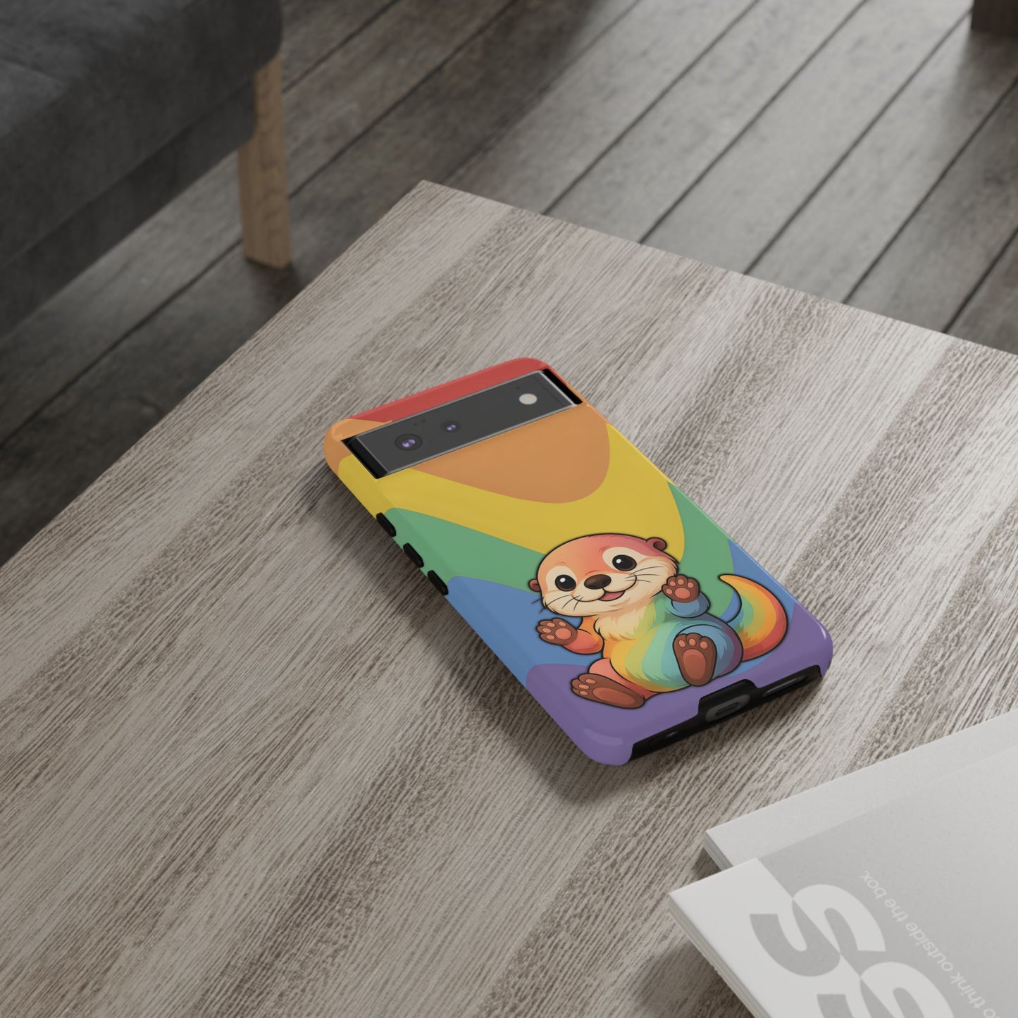“otterly queer” – retro rainbow pride otter android tough phone case