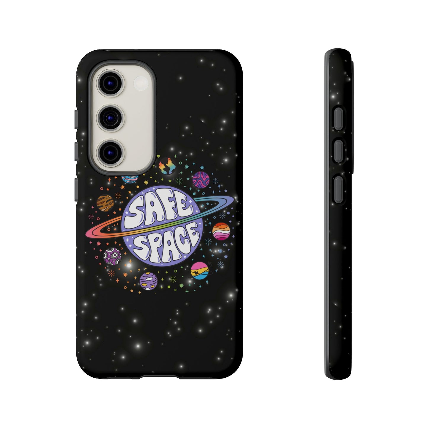 "safe space" lgbtqia+ pride galaxy android tough phone case