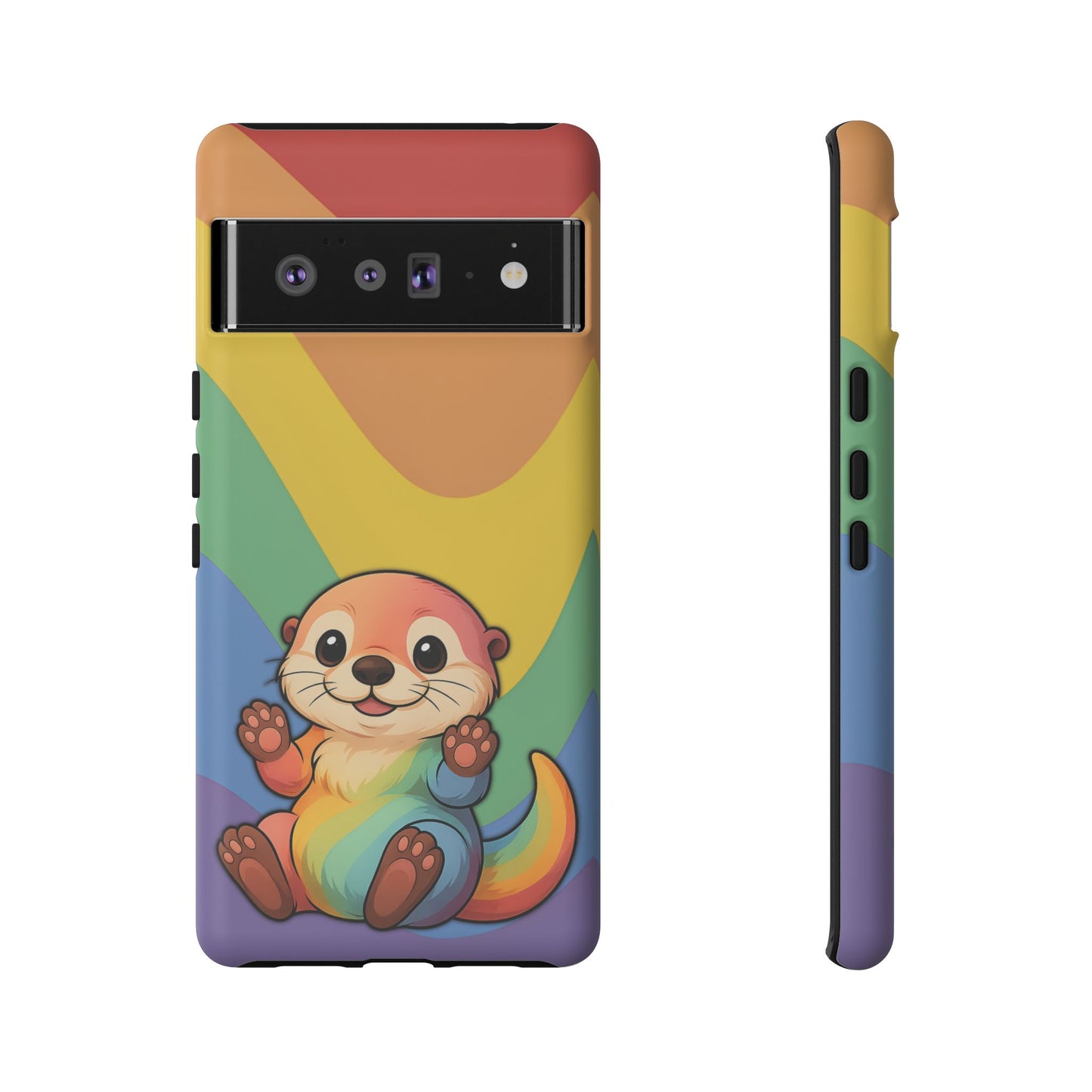 “otterly queer” – retro rainbow pride otter android tough phone case