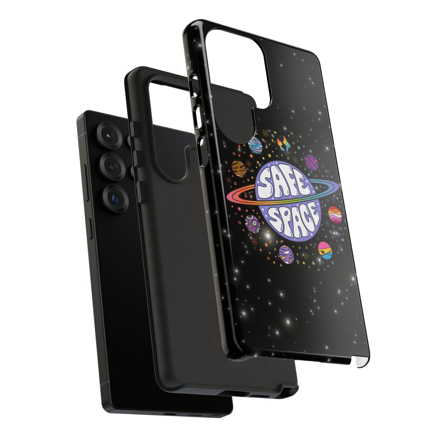 "safe space" lgbtqia+ pride galaxy android tough phone case