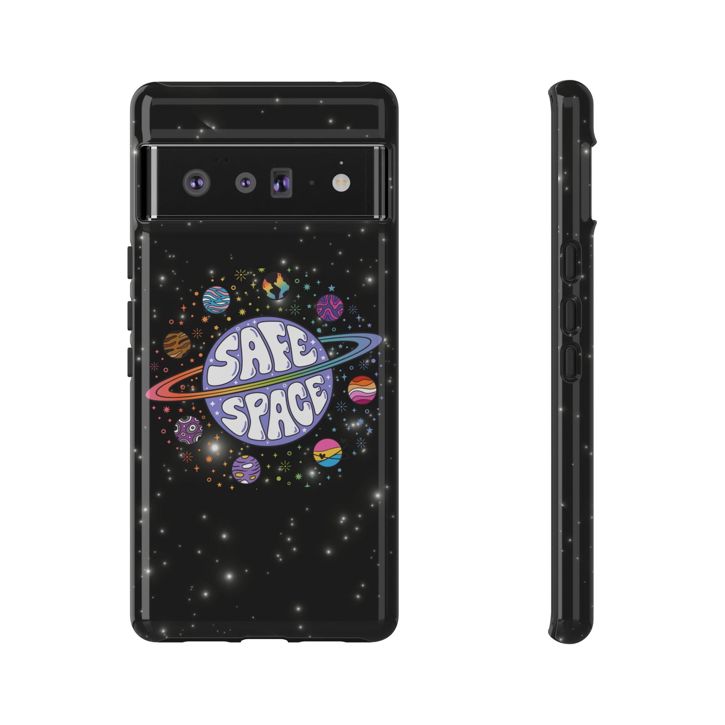 "safe space" lgbtqia+ pride galaxy android tough phone case