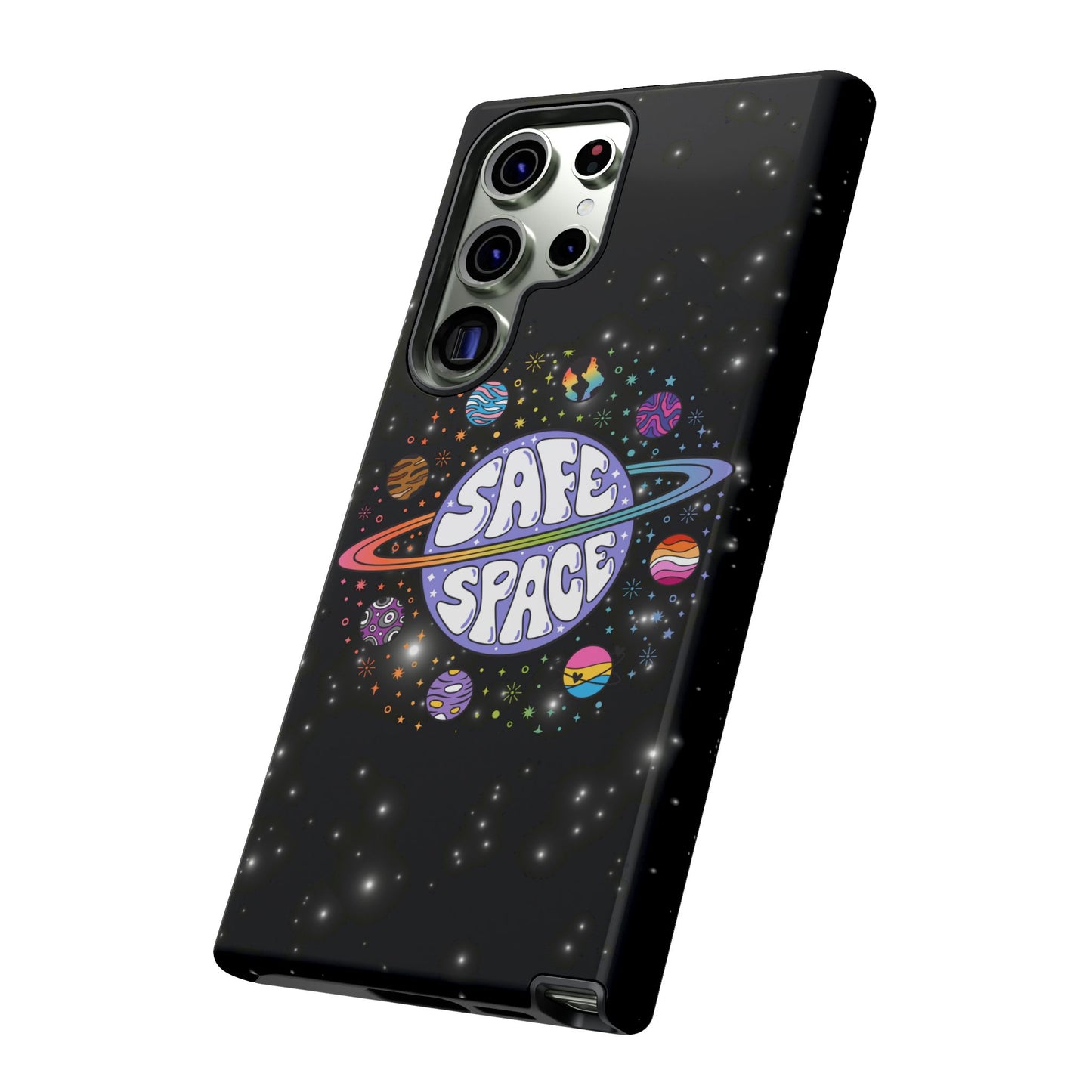 "safe space" lgbtqia+ pride galaxy android tough phone case