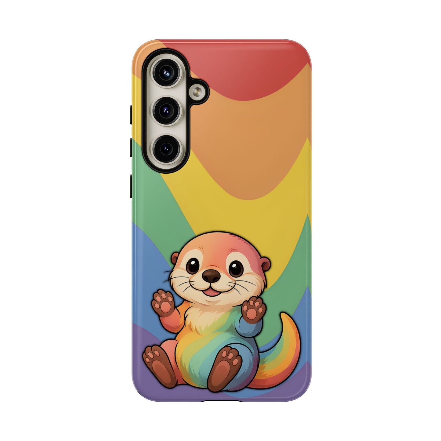 “otterly queer” – retro rainbow pride otter android tough phone case