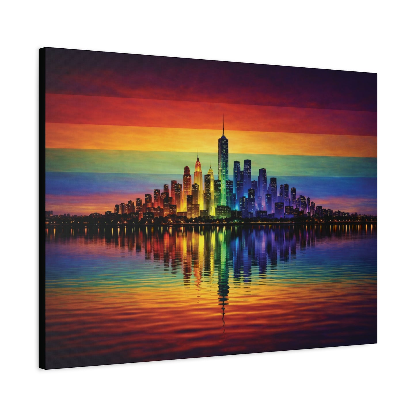 city of us | lgbtq pride rainbow skyline canvas wall art