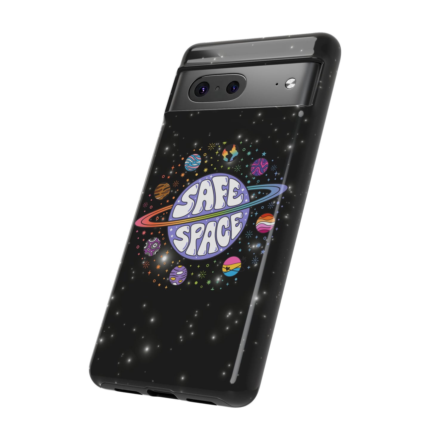 "safe space" lgbtqia+ pride galaxy android tough phone case