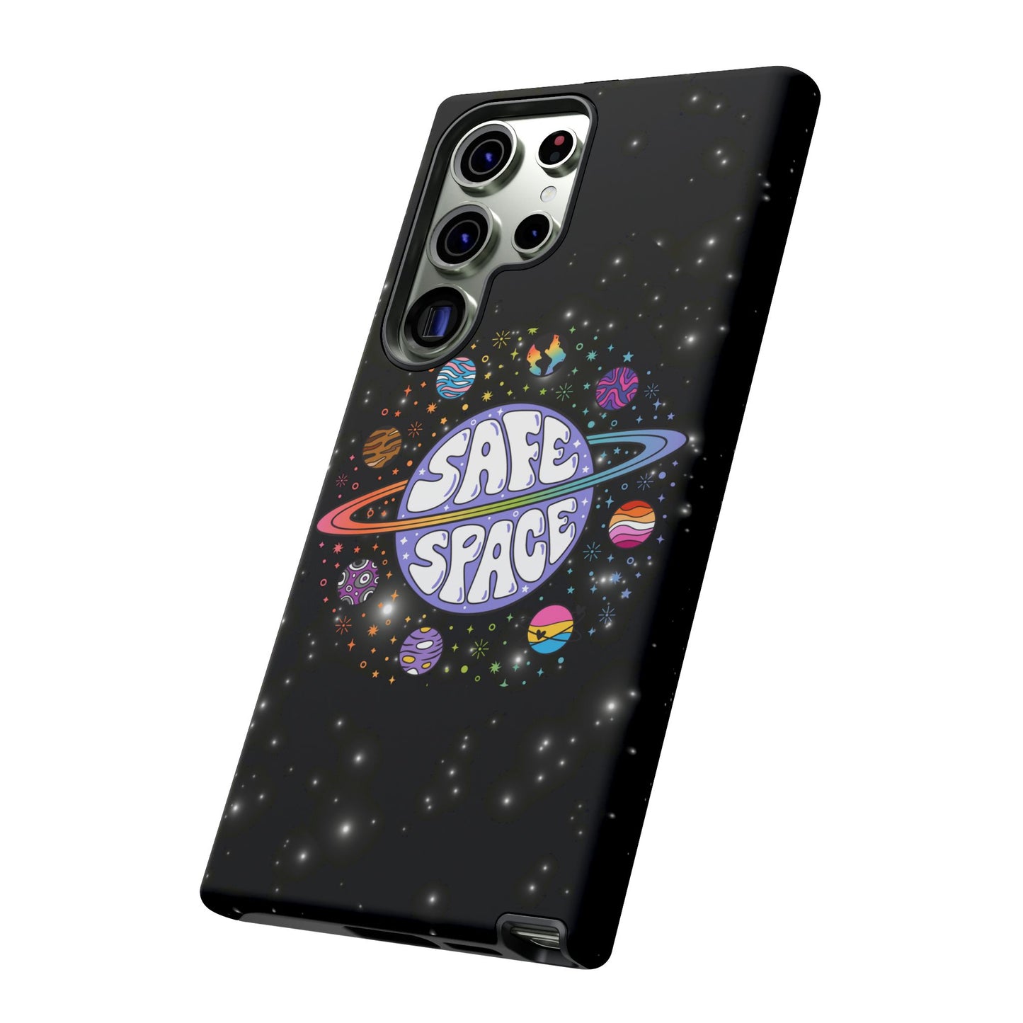 "safe space" lgbtqia+ pride galaxy android tough phone case