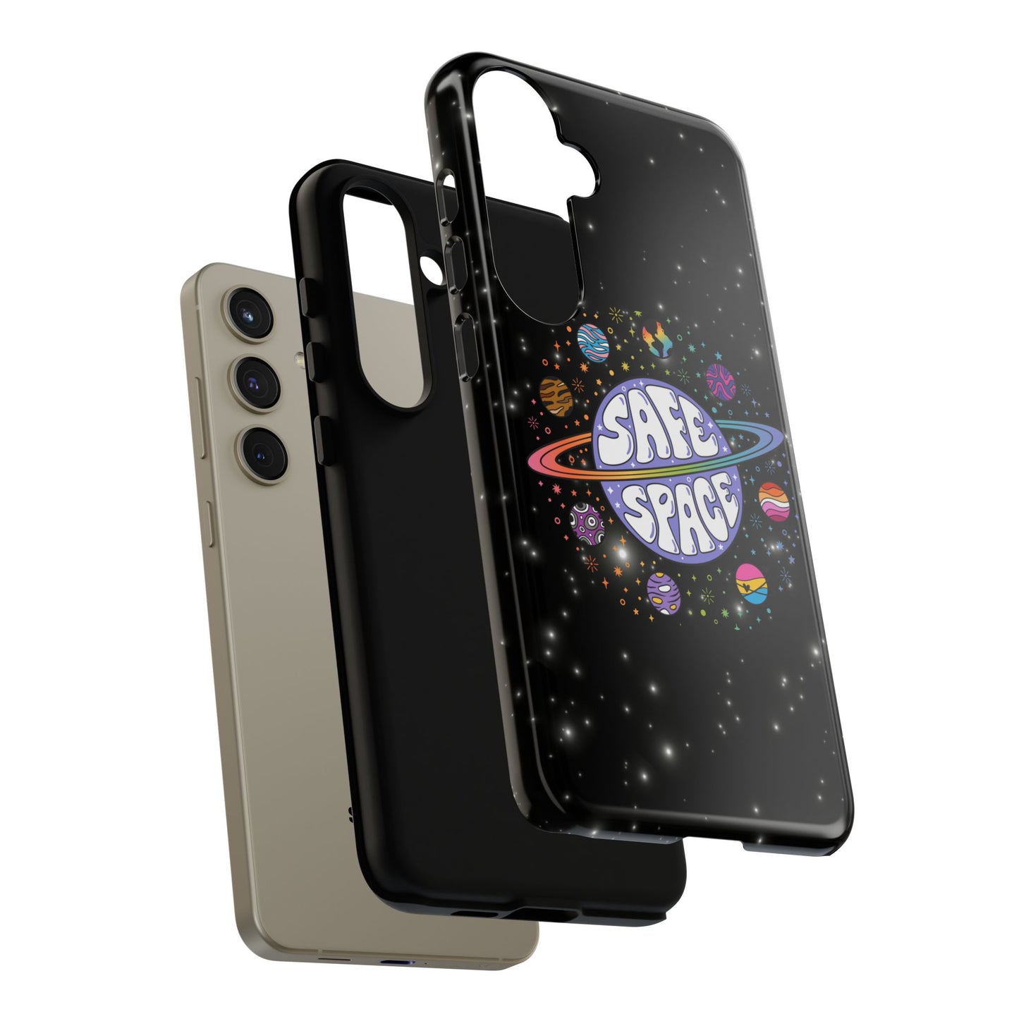 "safe space" lgbtqia+ pride galaxy android tough phone case
