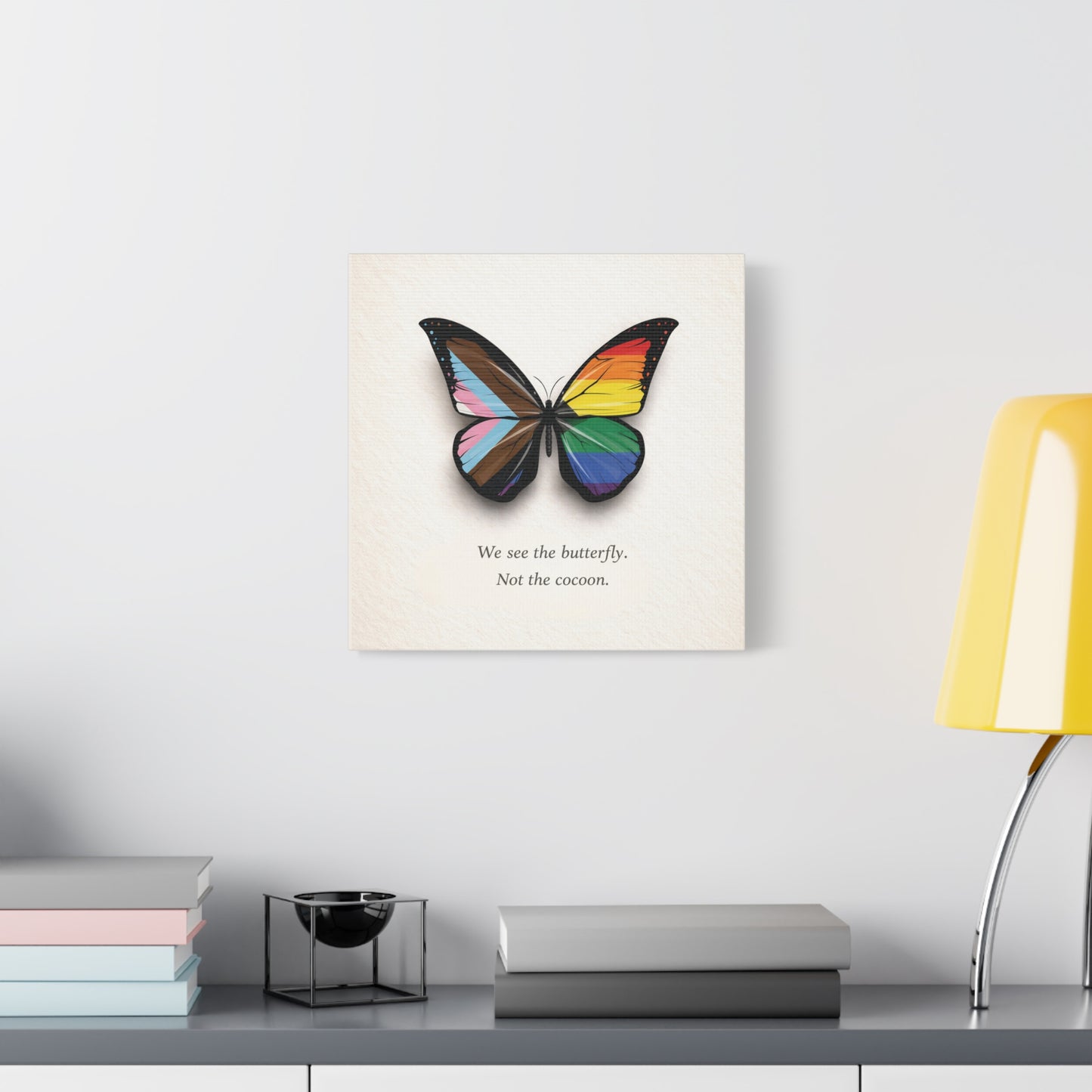 progress rainbow pride butterfly | metamorphosis series canvas wall art