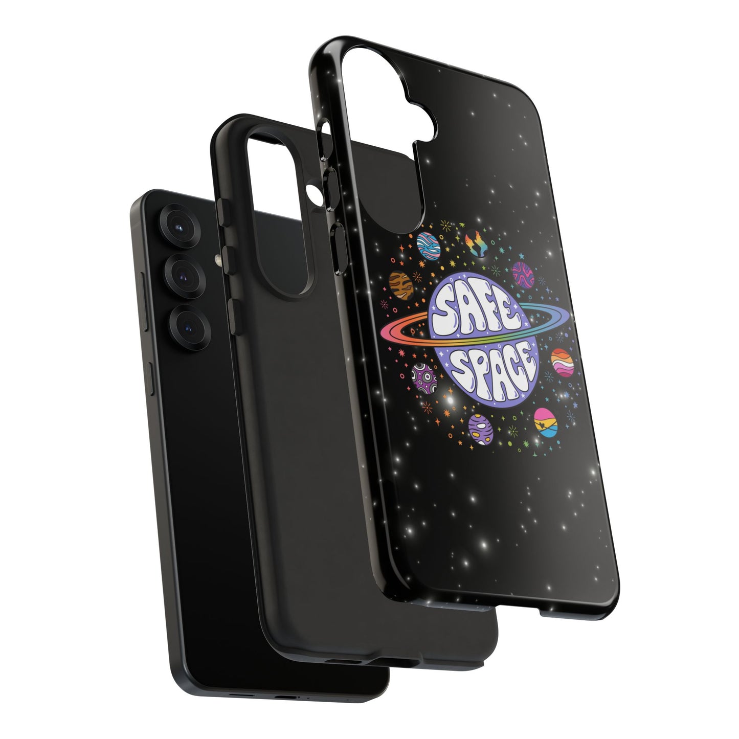 "safe space" lgbtqia+ pride galaxy android tough phone case