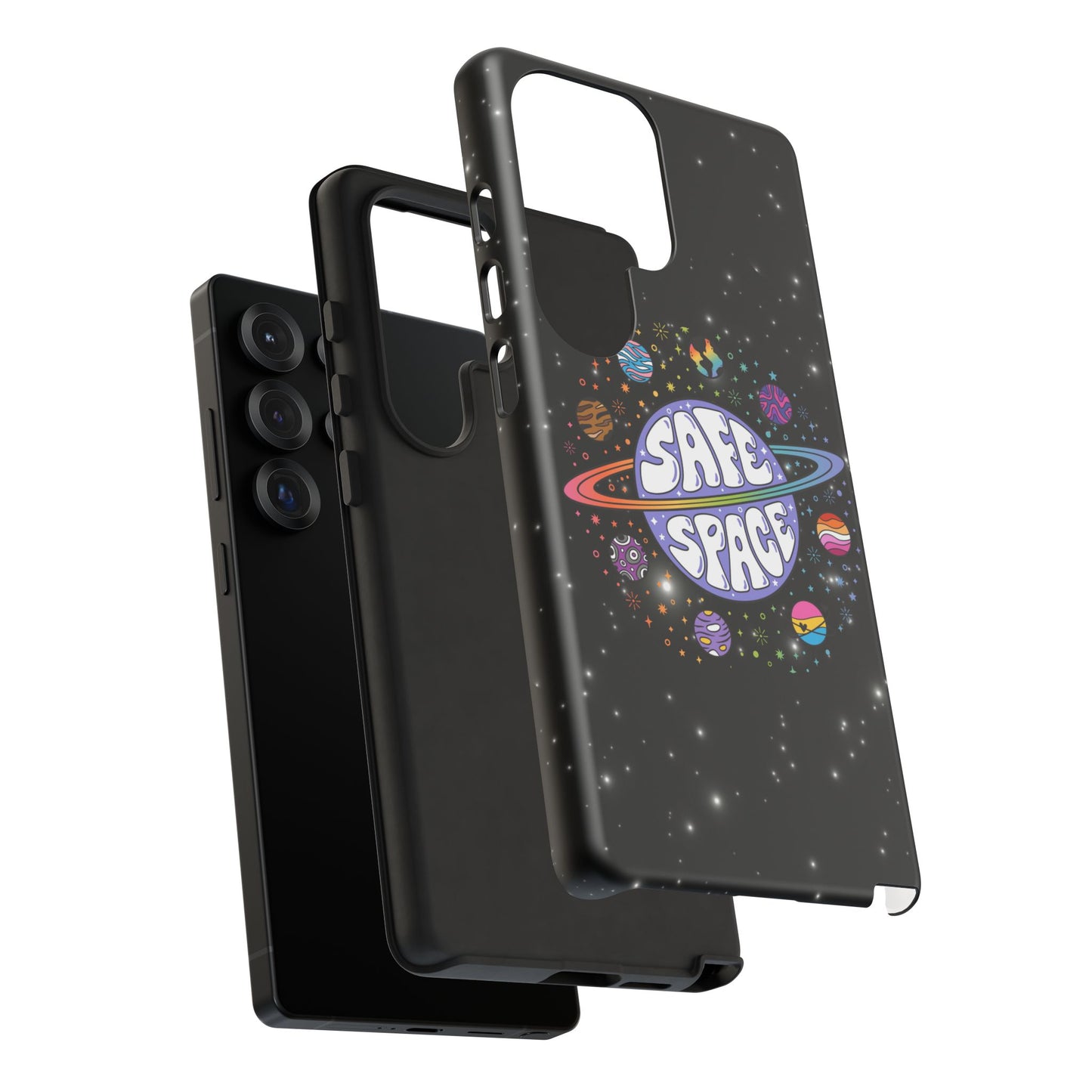 "safe space" lgbtqia+ pride galaxy android tough phone case