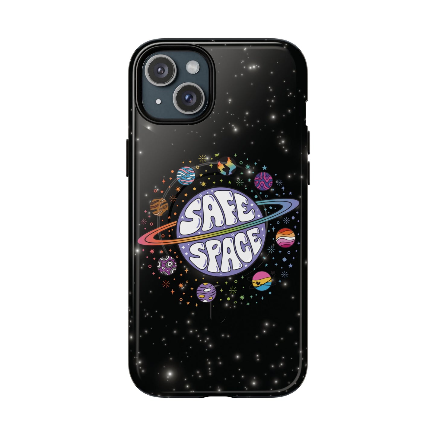 "safe space" lgbtqia+ pride galaxy magsafe® iphone case