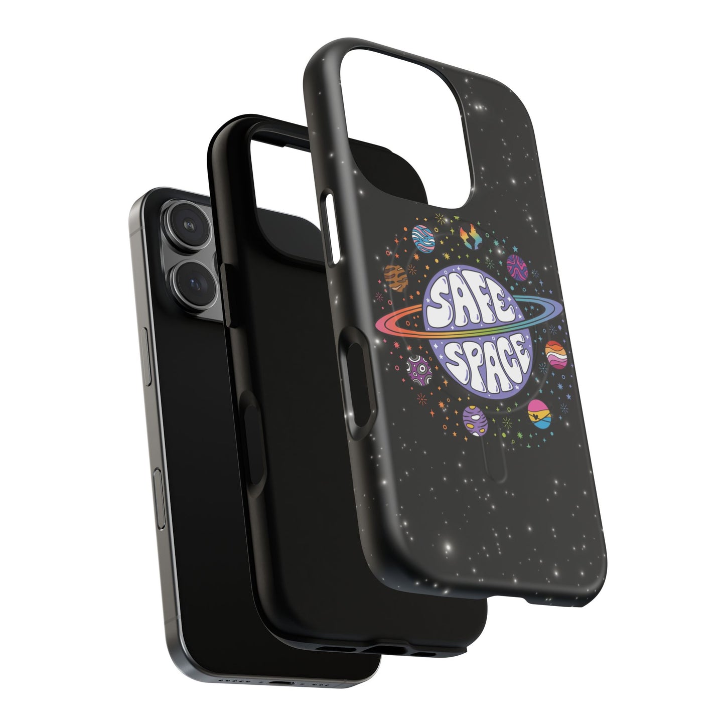 "safe space" lgbtqia+ pride galaxy magsafe® iphone case