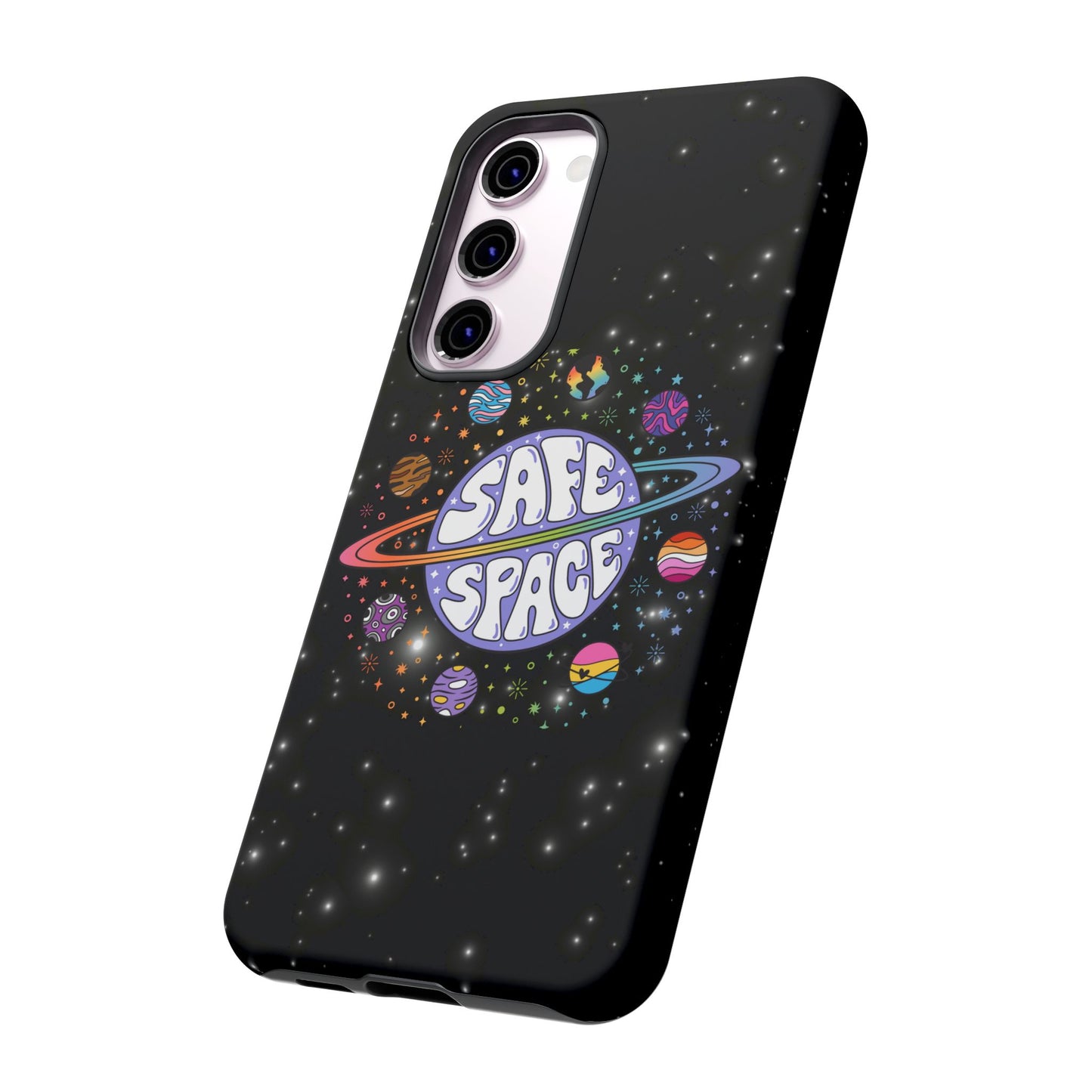"safe space" lgbtqia+ pride galaxy android tough phone case