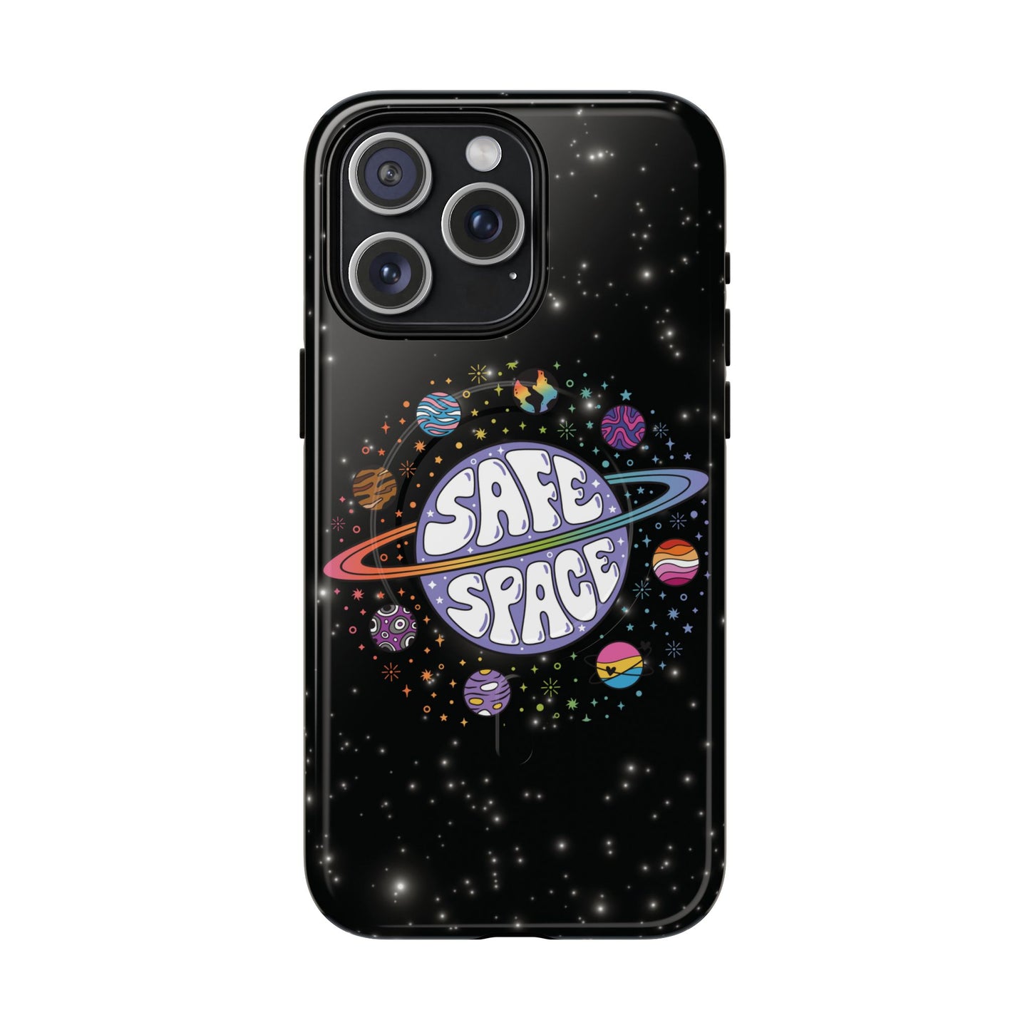 "safe space" lgbtqia+ pride galaxy magsafe® iphone case
