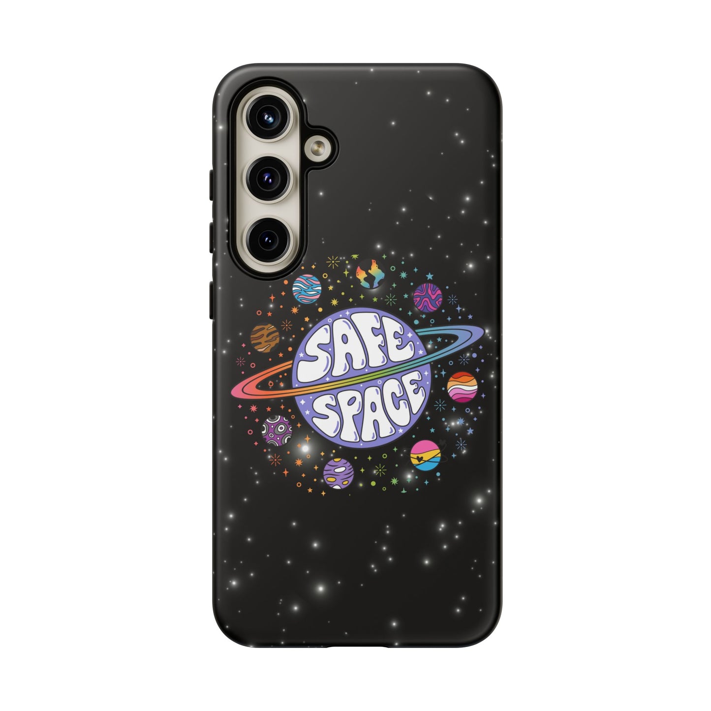 "safe space" lgbtqia+ pride galaxy android tough phone case