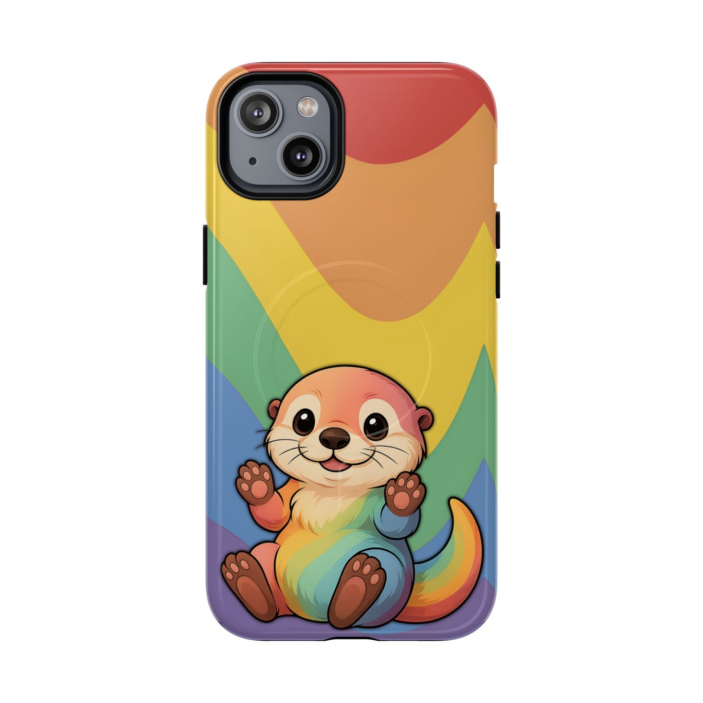 “otterly queer” – retro rainbow pride otter magsafe® iphone tough case