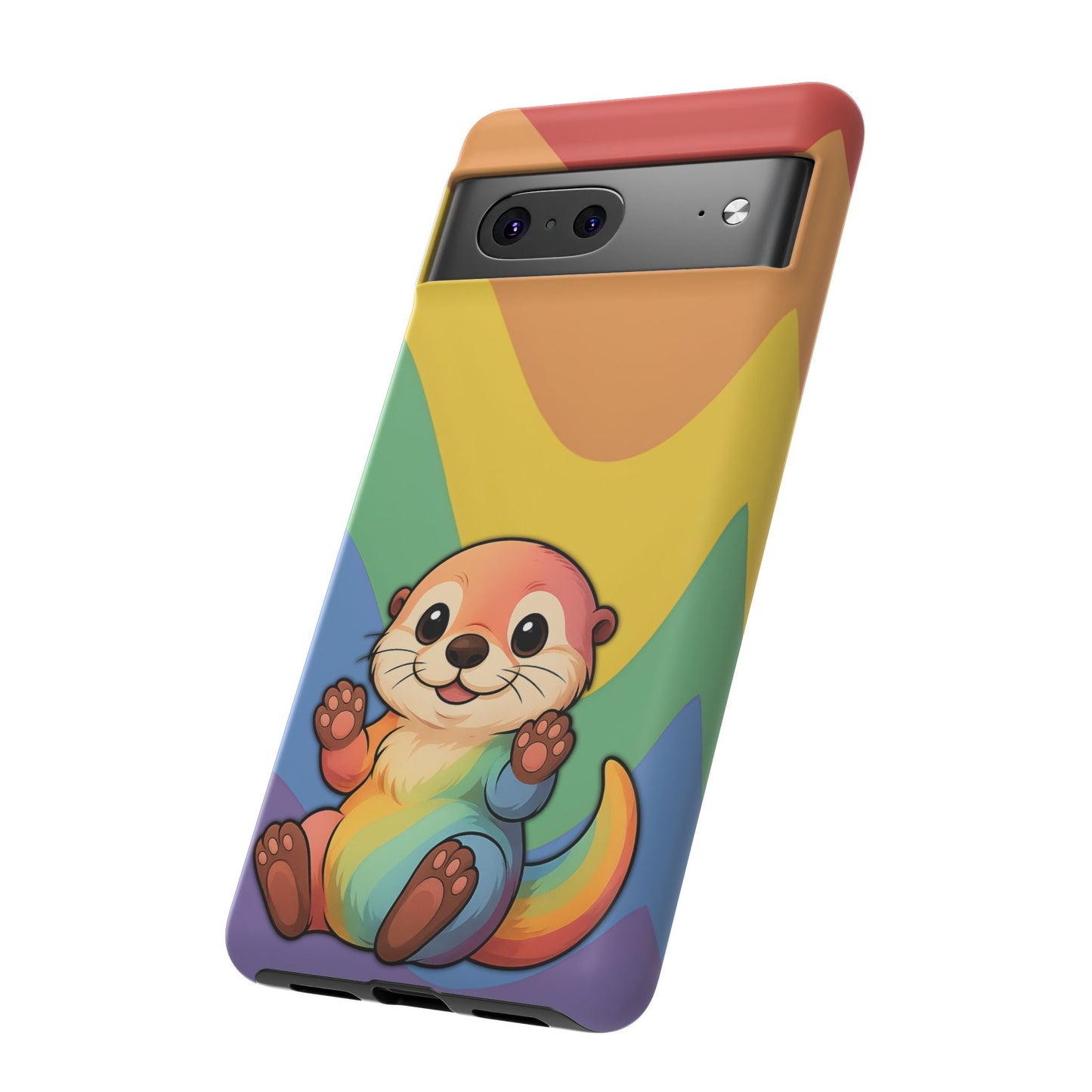“otterly queer” – retro rainbow pride otter android tough phone case