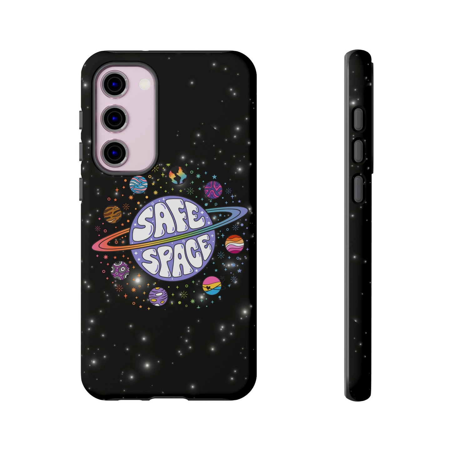 "safe space" lgbtqia+ pride galaxy android tough phone case