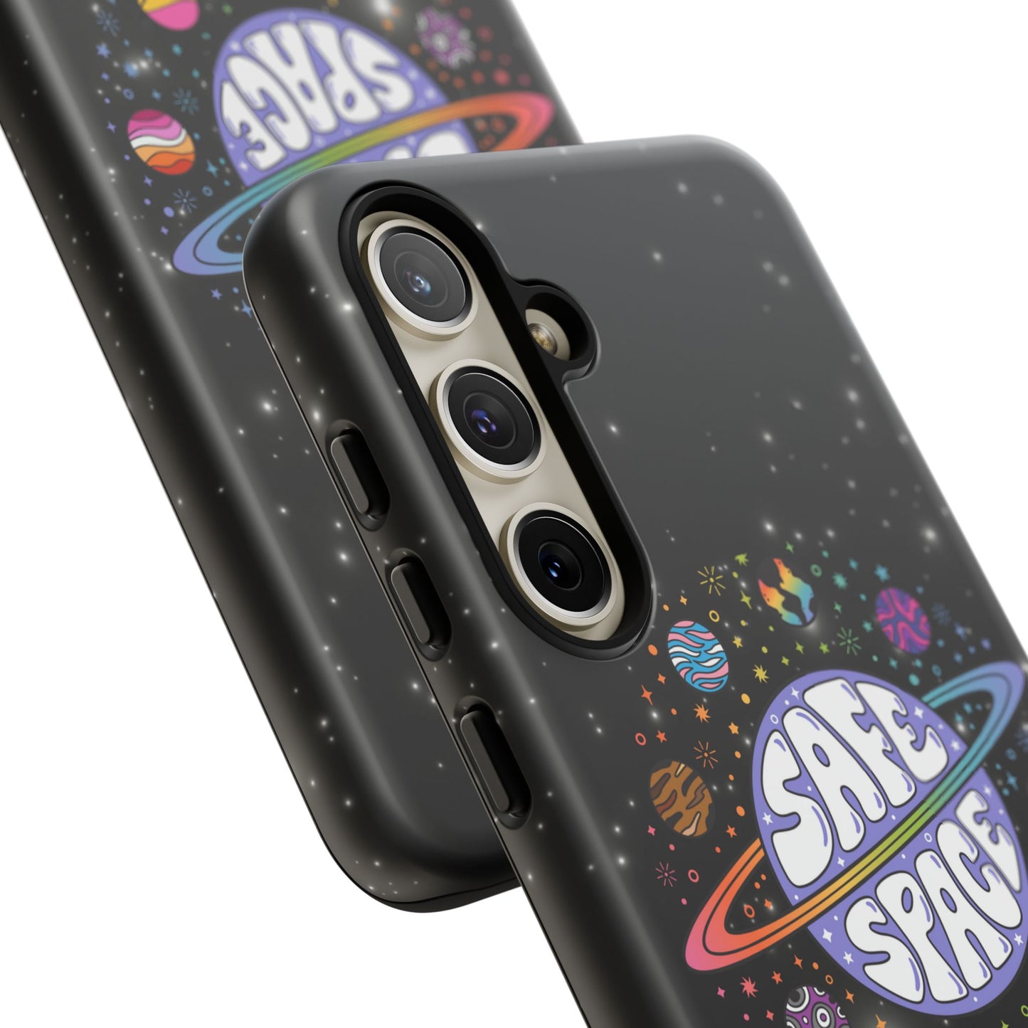 "safe space" lgbtqia+ pride galaxy android tough phone case