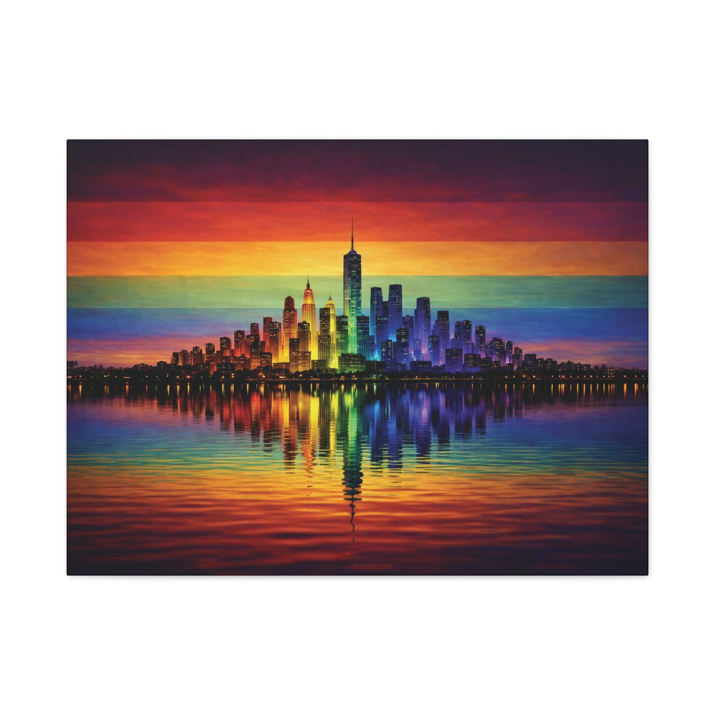 city of us | lgbtq pride rainbow skyline canvas wall art