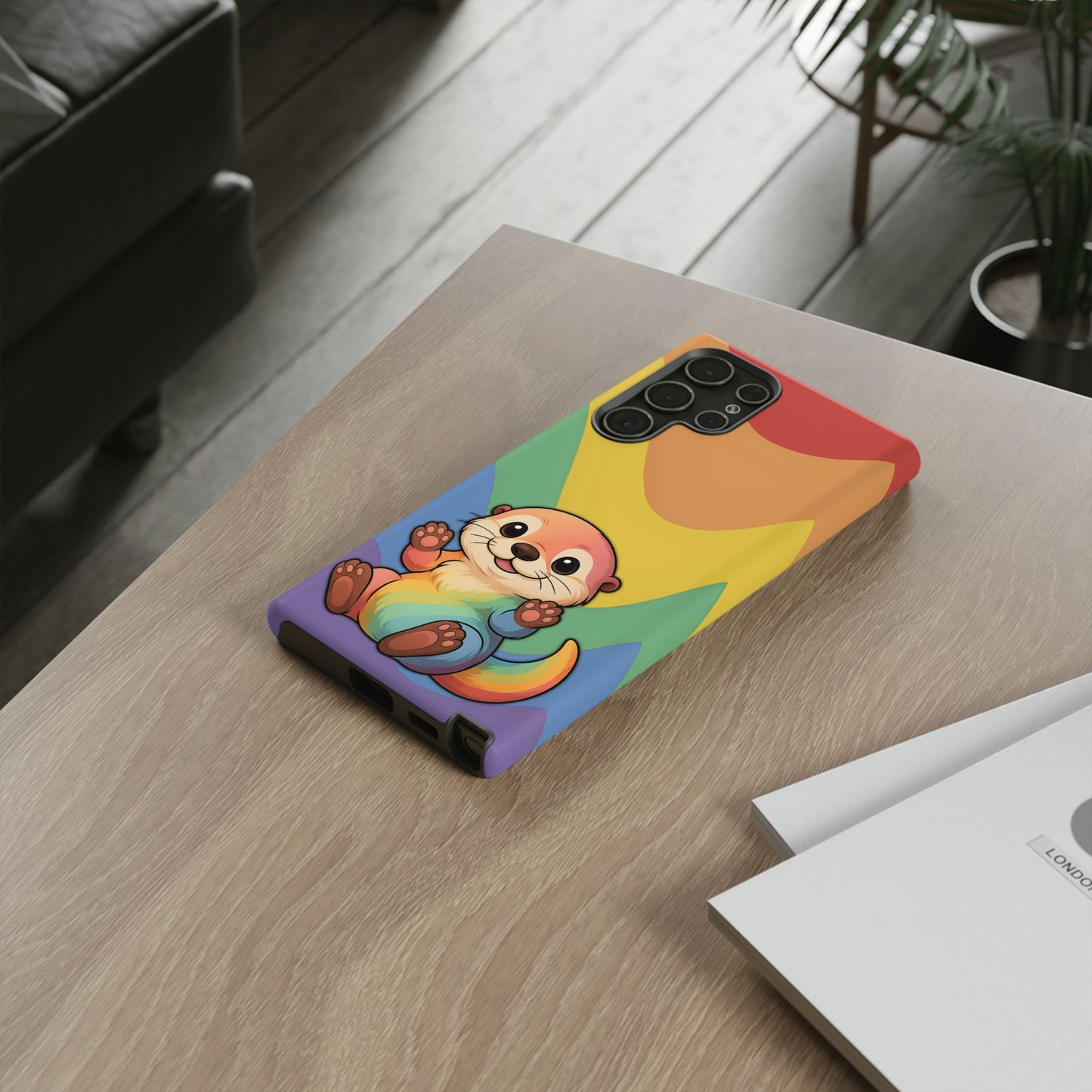 “otterly queer” – retro rainbow pride otter android tough phone case