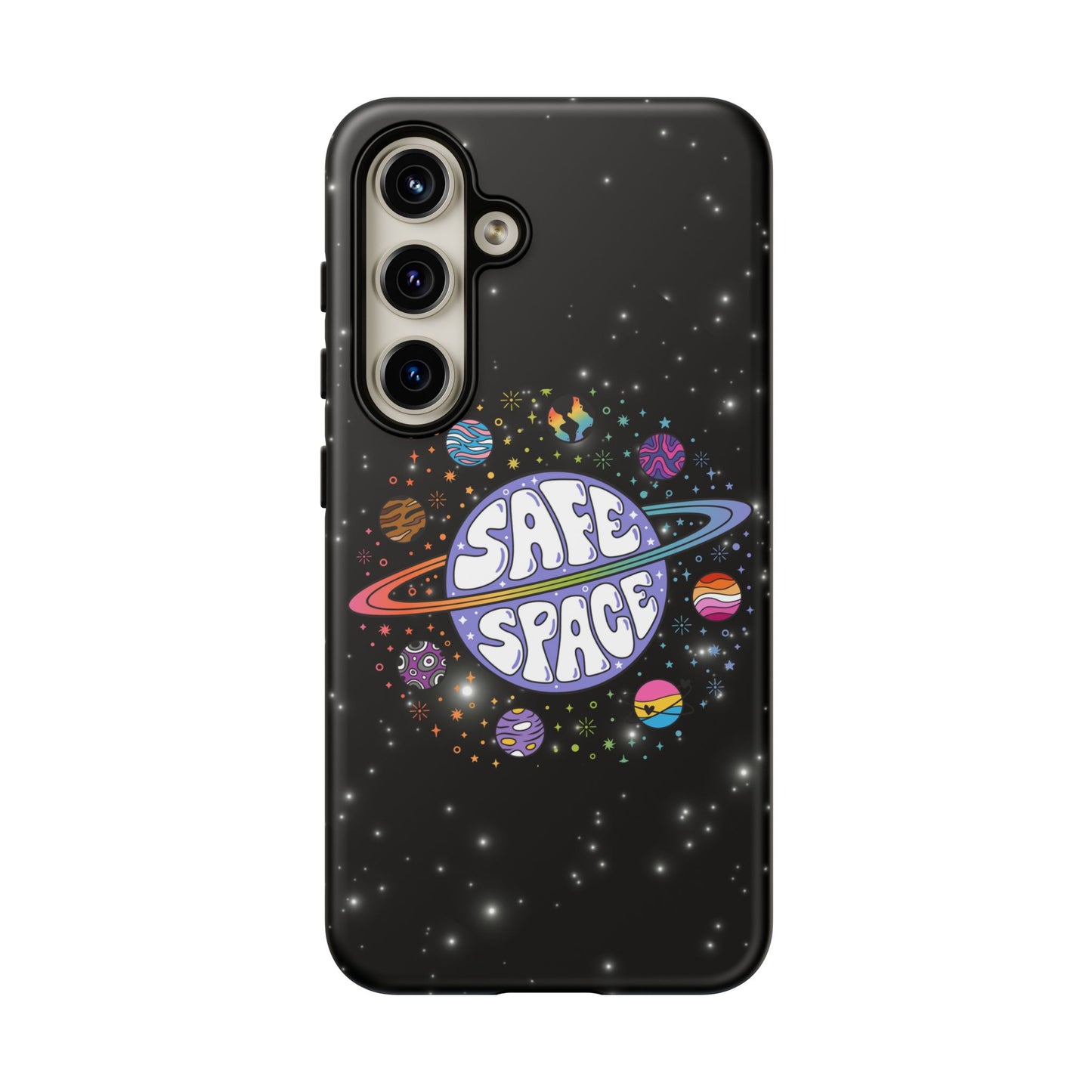 "safe space" lgbtqia+ pride galaxy android tough phone case