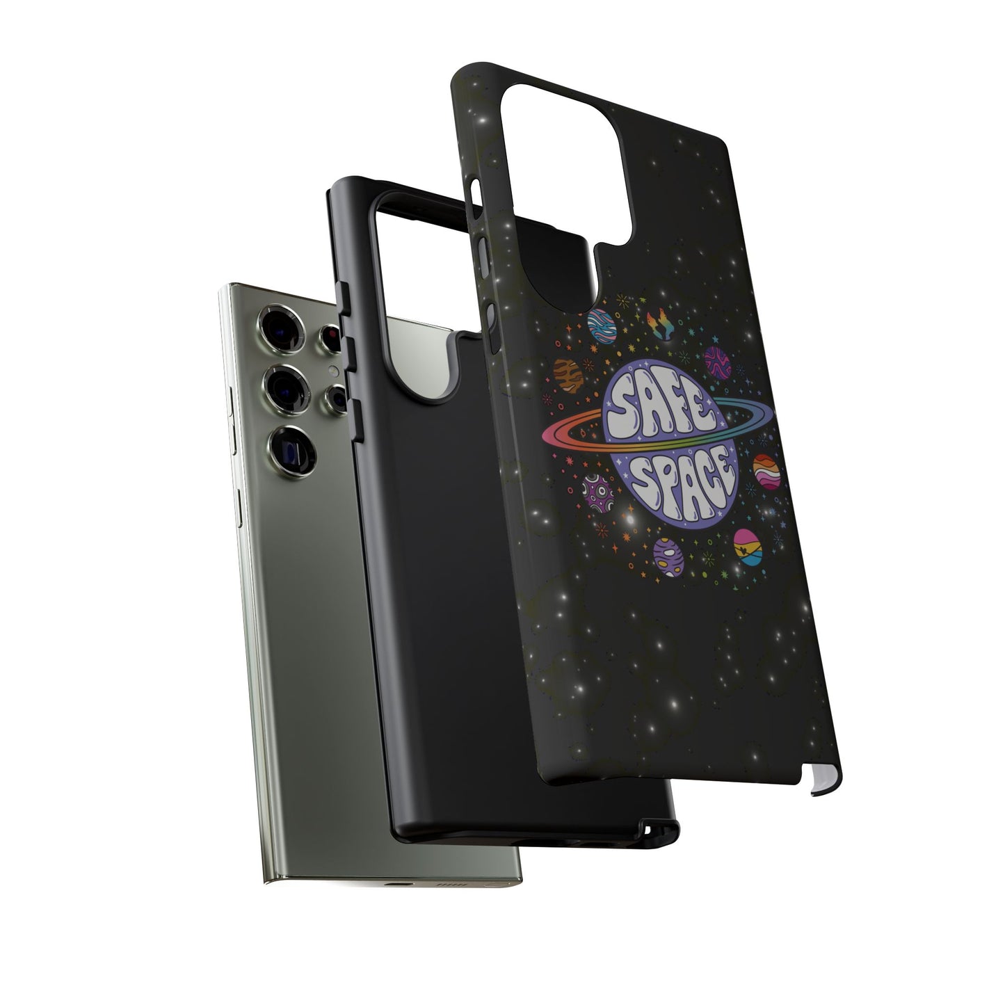 "safe space" lgbtqia+ pride galaxy android tough phone case