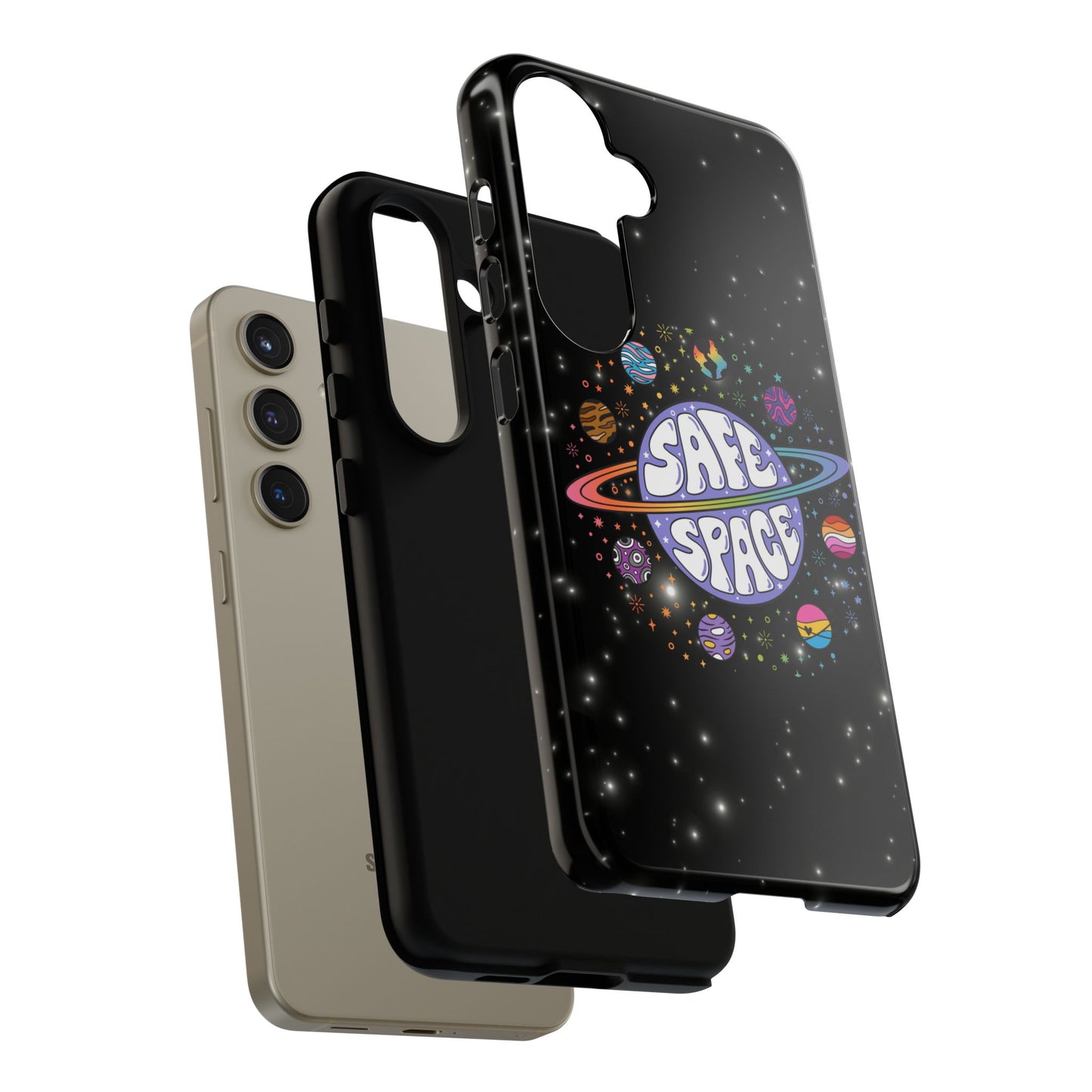 "safe space" lgbtqia+ pride galaxy android tough phone case