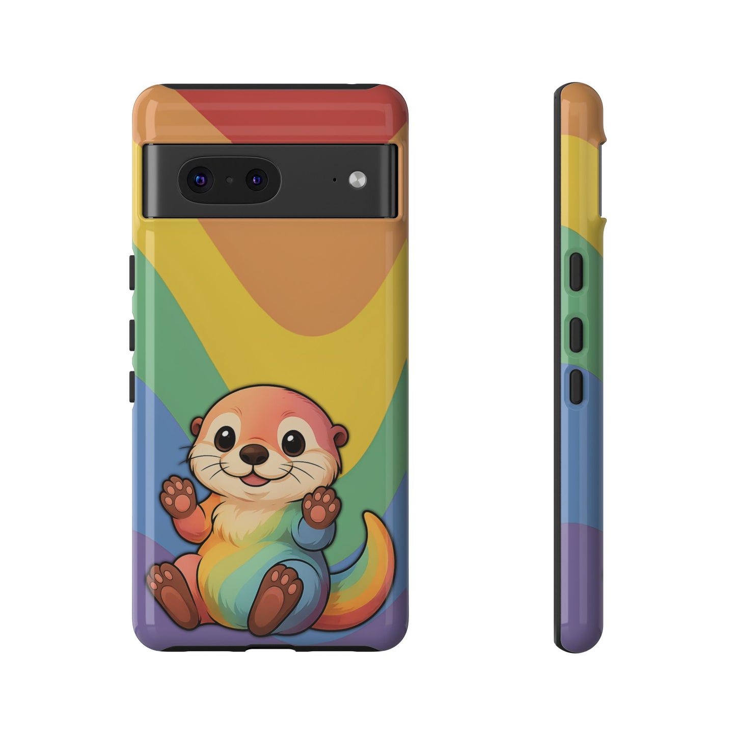 “otterly queer” – retro rainbow pride otter android tough phone case