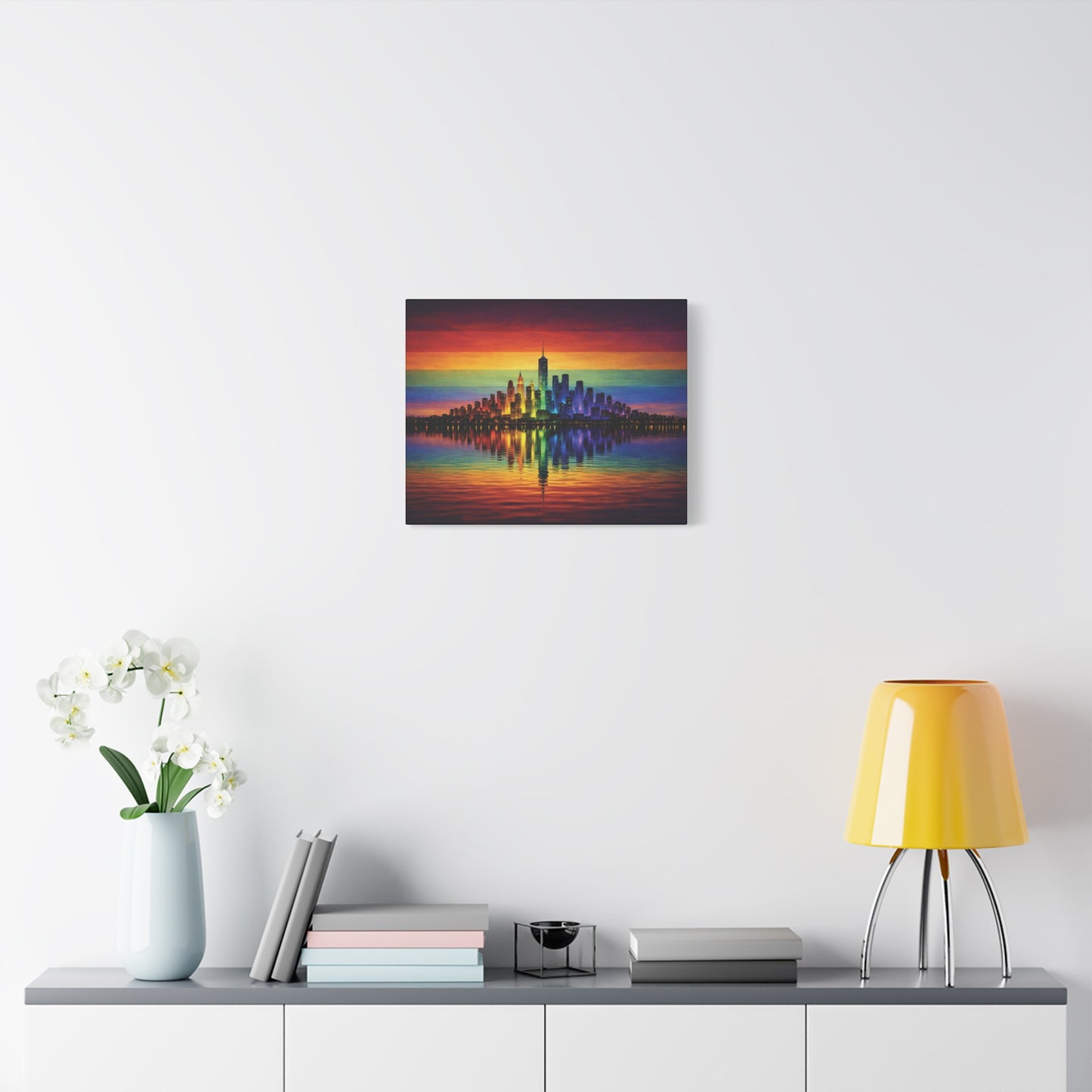 city of us | lgbtq pride rainbow skyline canvas wall art