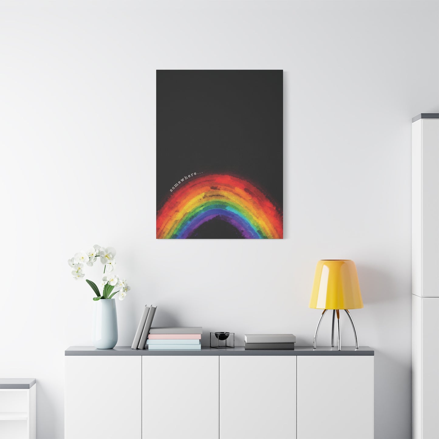 somewhere. | vibrant abstract watercolor rainbow canvas wall art