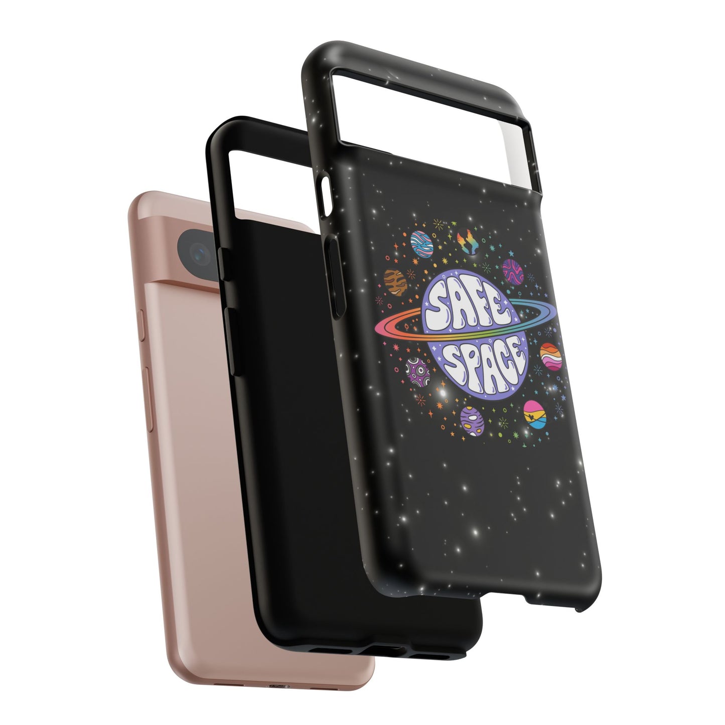 "safe space" lgbtqia+ pride galaxy android tough phone case