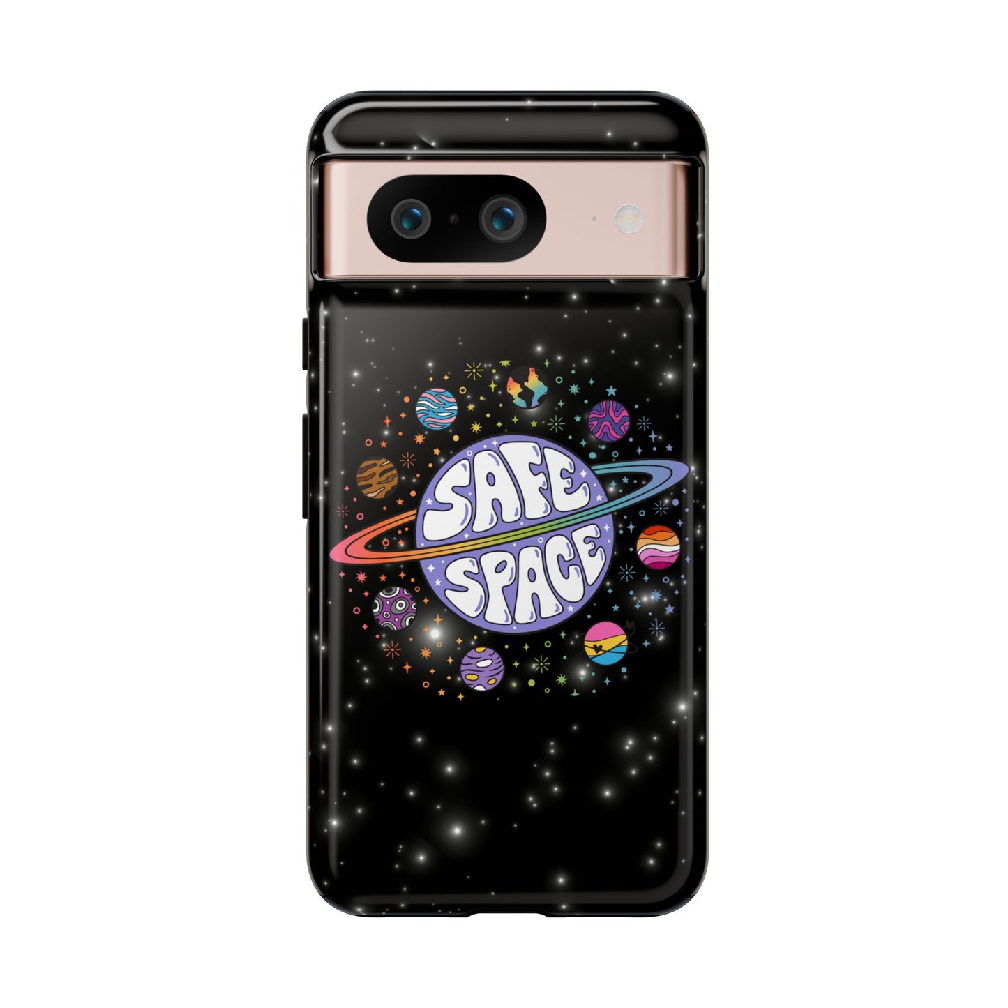 "safe space" lgbtqia+ pride galaxy android tough phone case