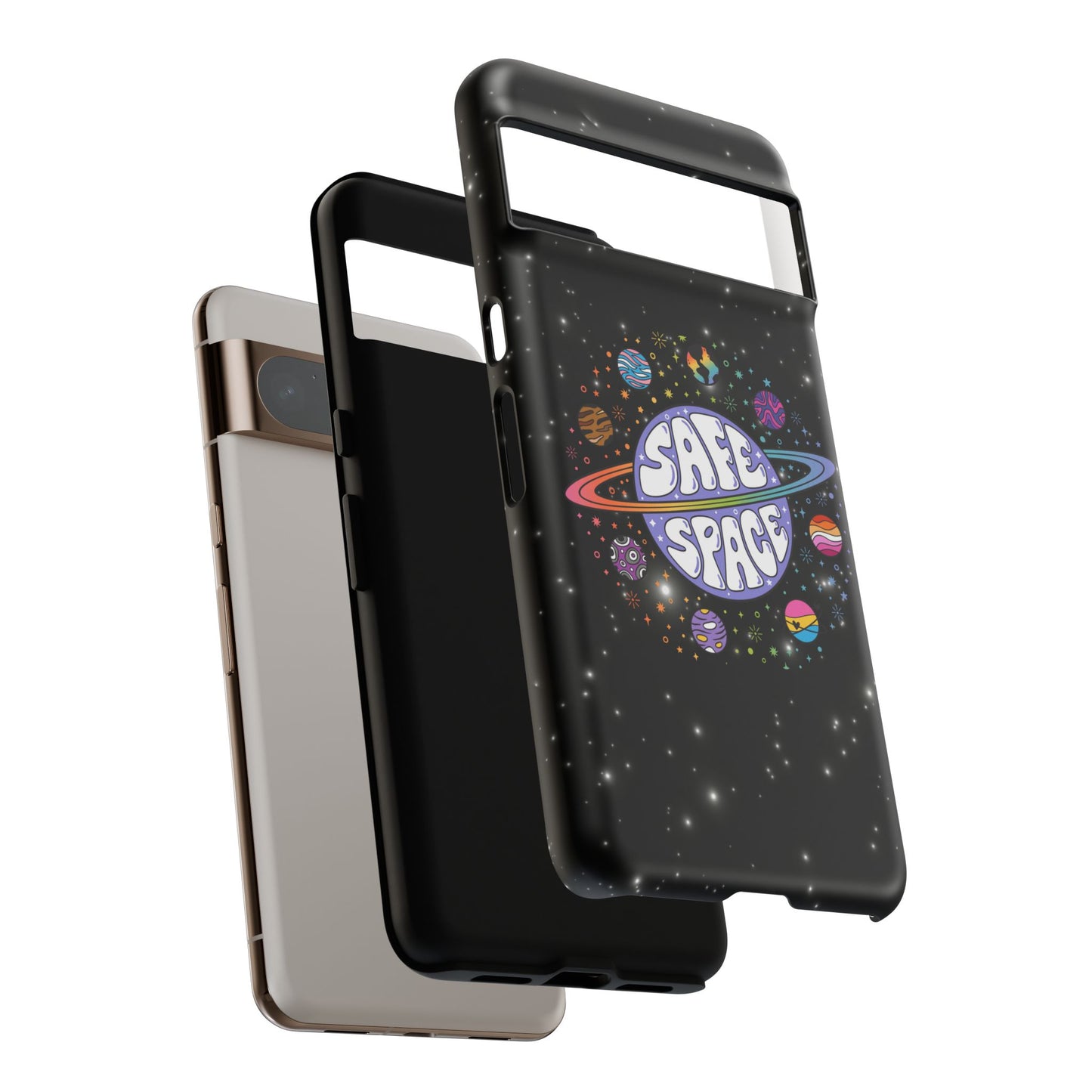 "safe space" lgbtqia+ pride galaxy android tough phone case