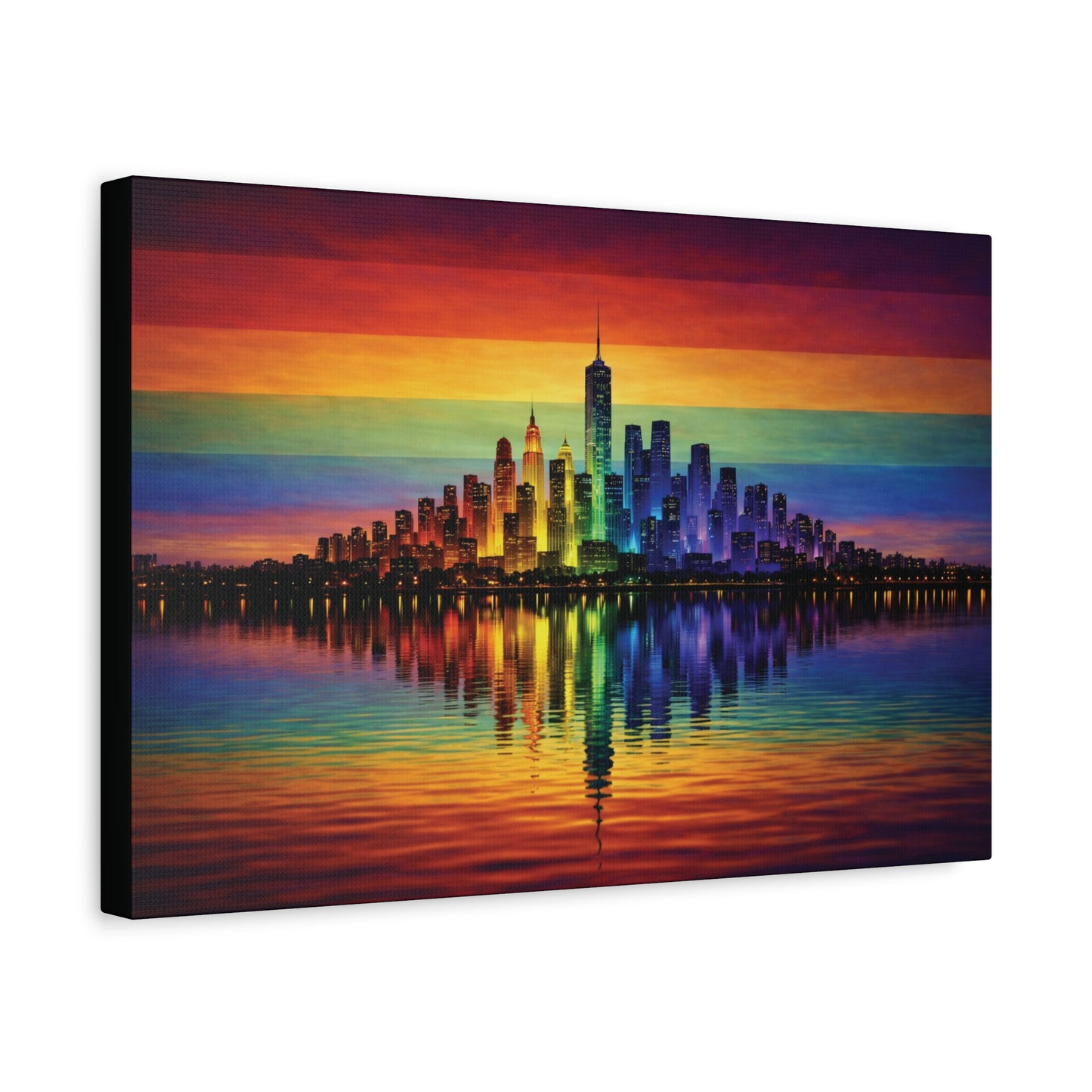 city of us | lgbtq pride rainbow skyline canvas wall art