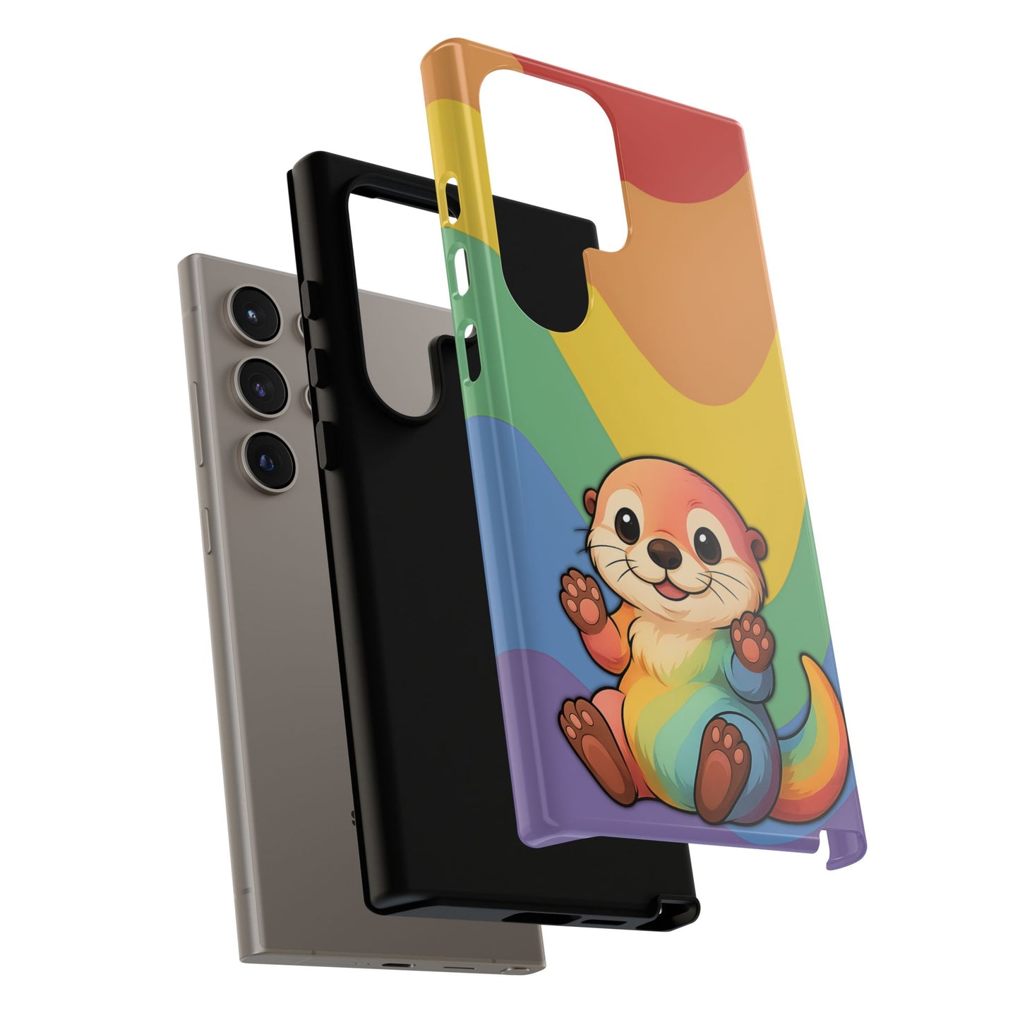 “otterly queer” – retro rainbow pride otter android tough phone case