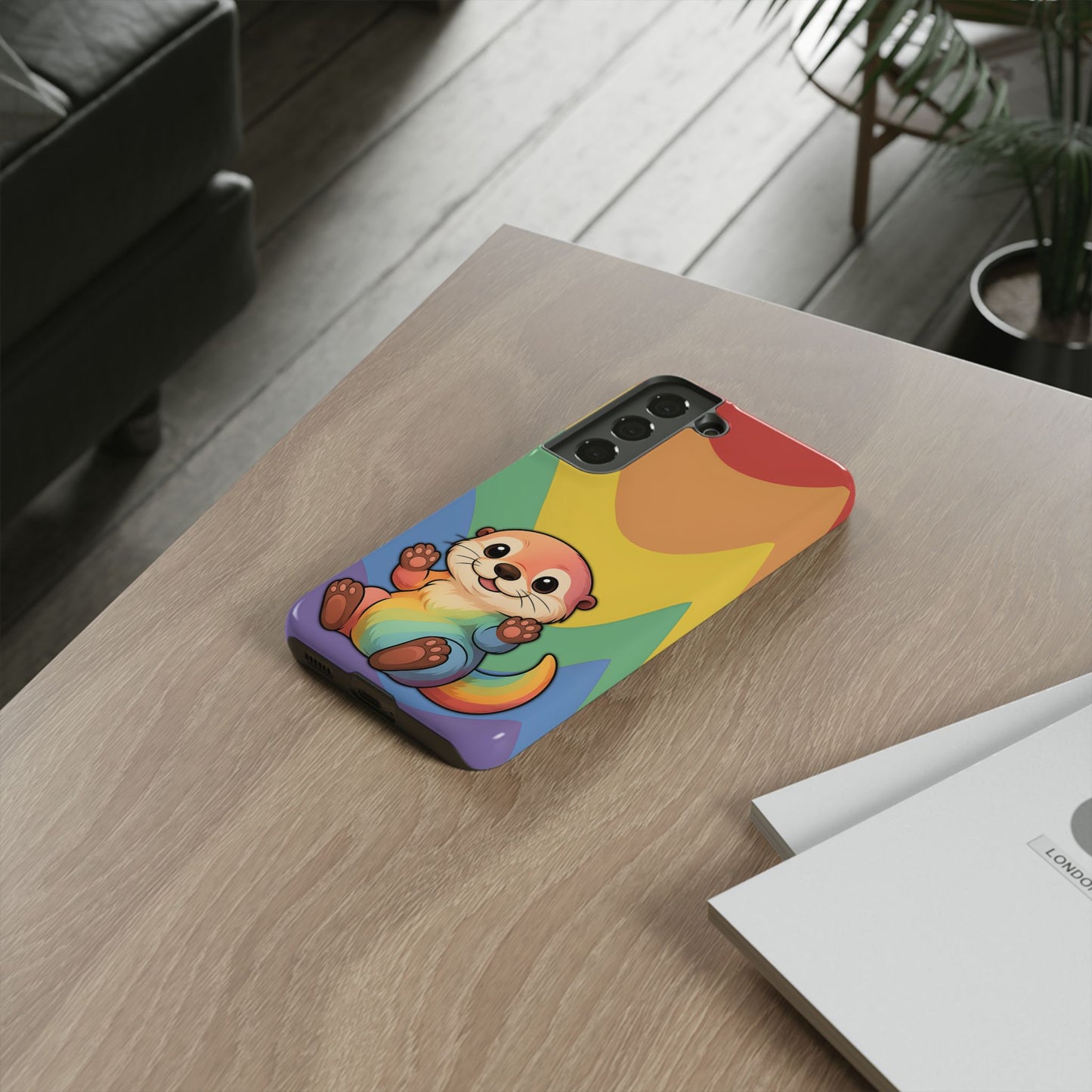 “otterly queer” – retro rainbow pride otter android tough phone case