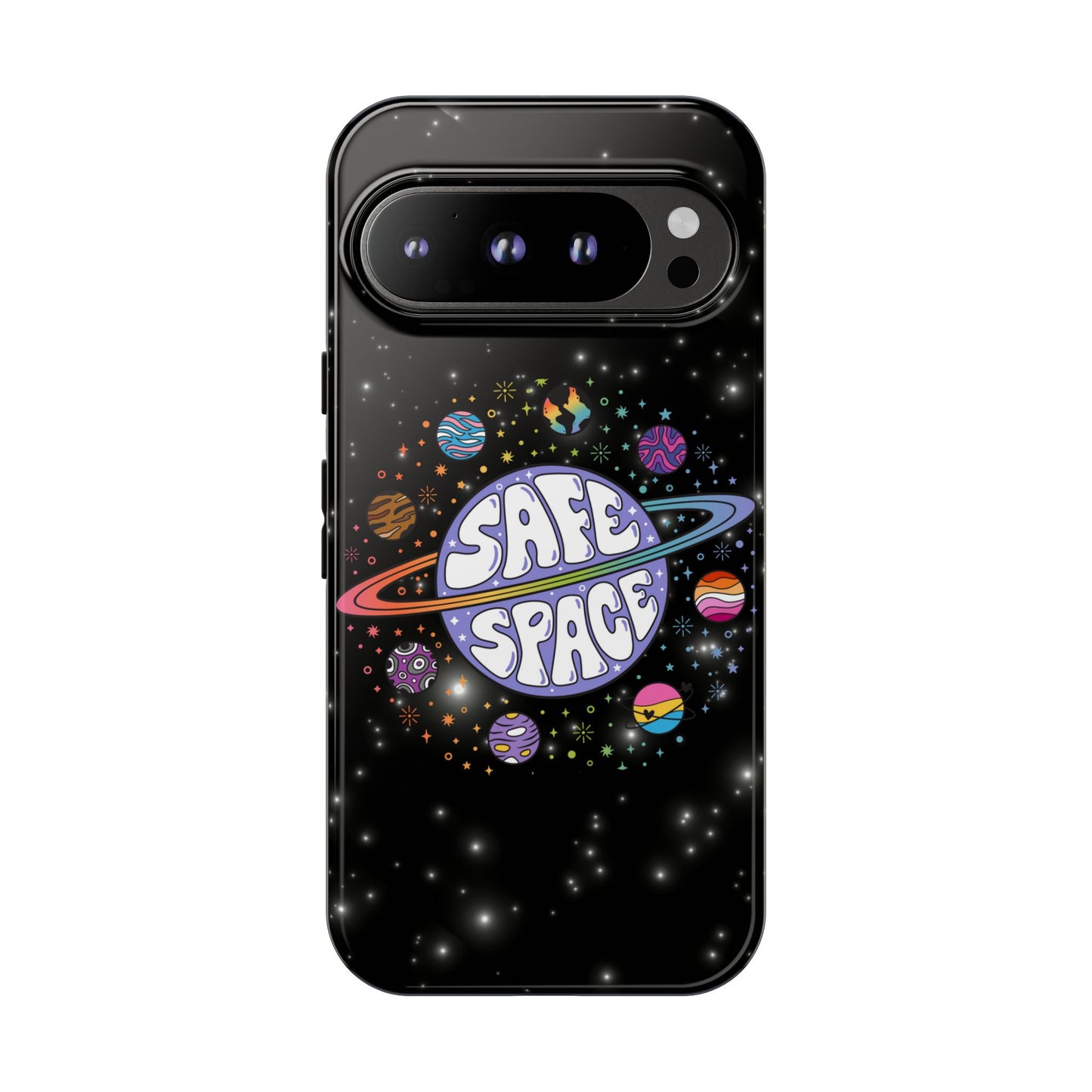 "safe space" lgbtqia+ pride galaxy android tough phone case