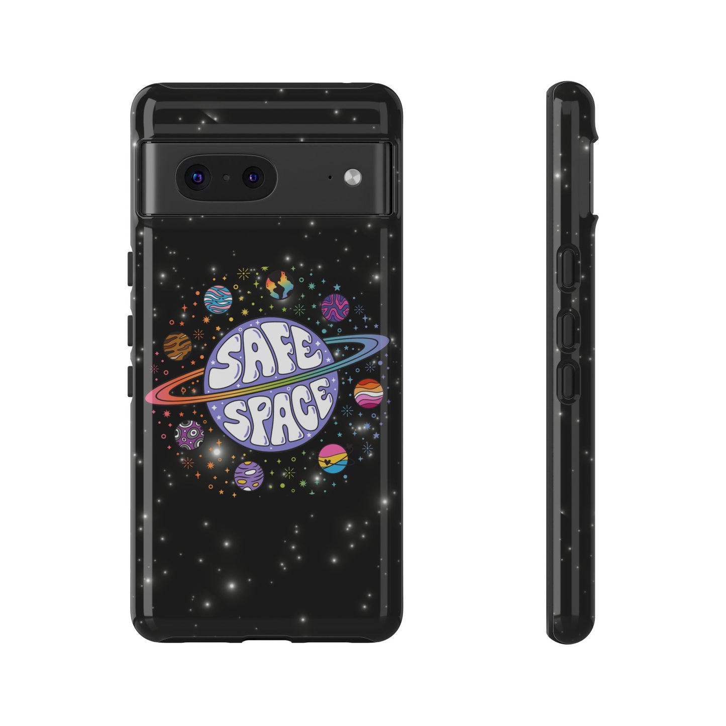 "safe space" lgbtqia+ pride galaxy android tough phone case