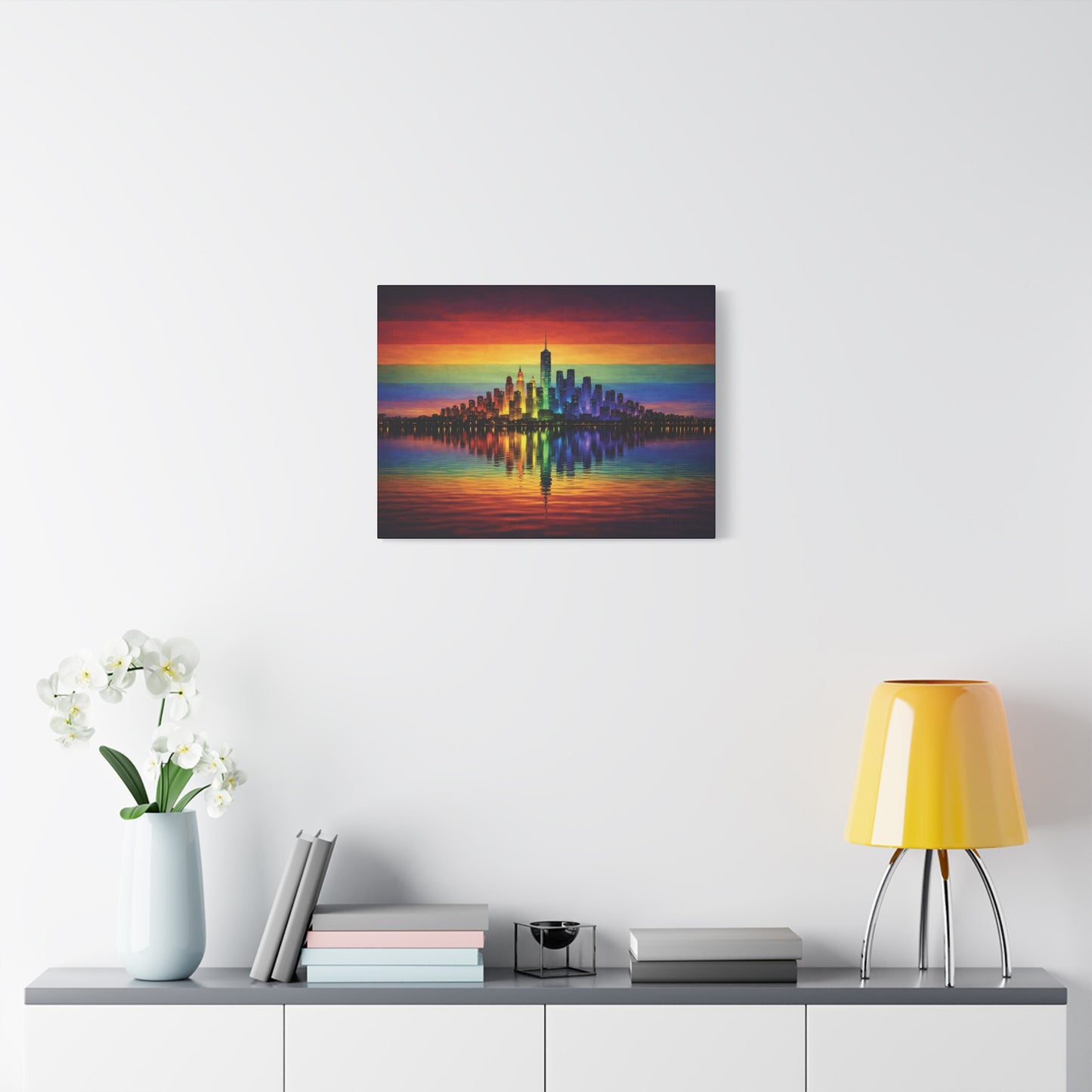 city of us | lgbtq pride rainbow skyline canvas wall art