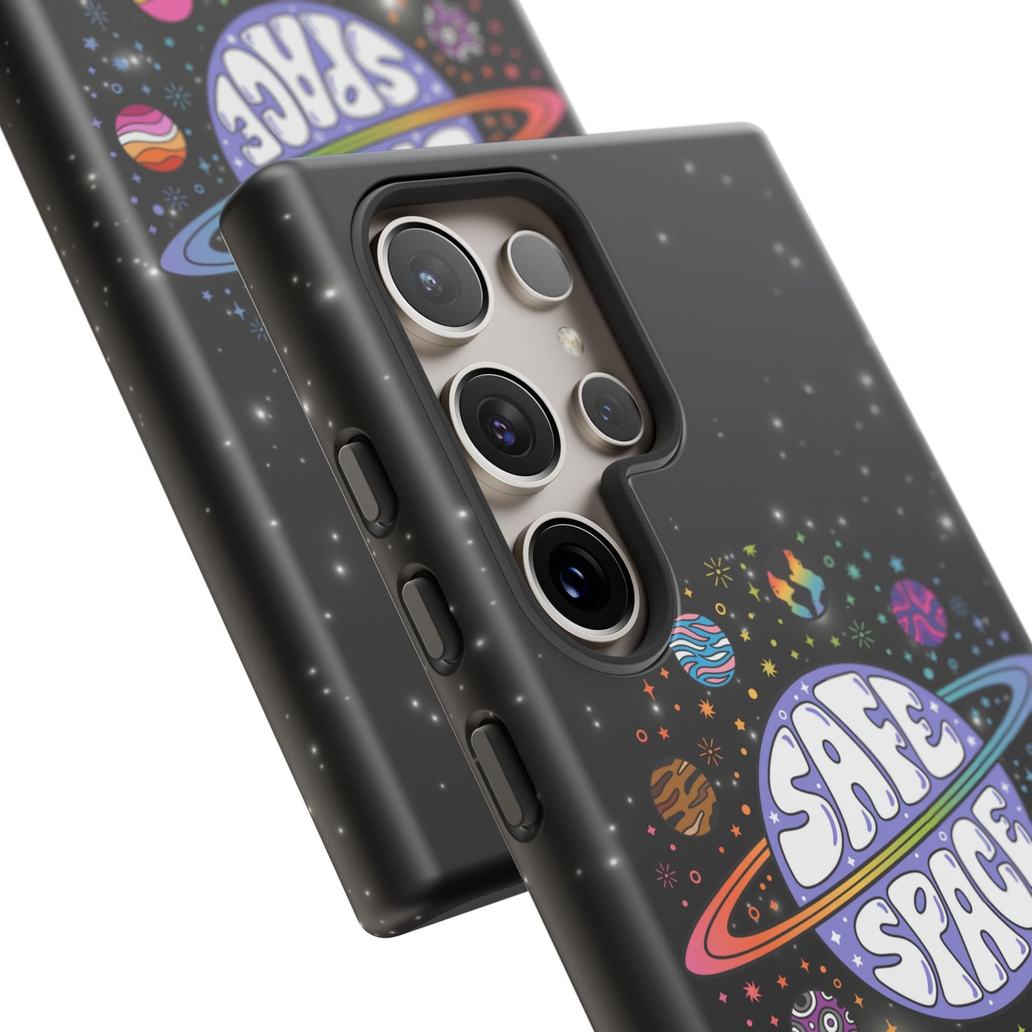 "safe space" lgbtqia+ pride galaxy android tough phone case