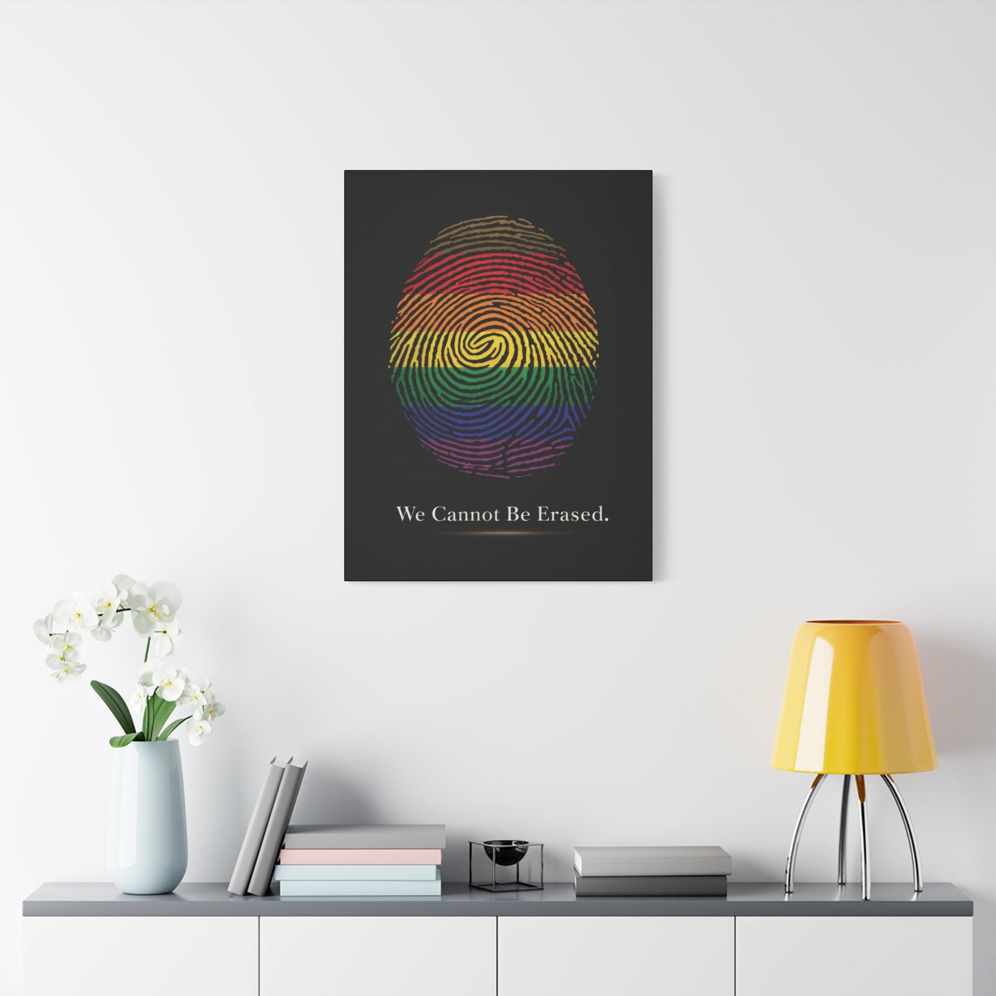 we cannot be erased | lgbtq pride fingerprint canvas wall art