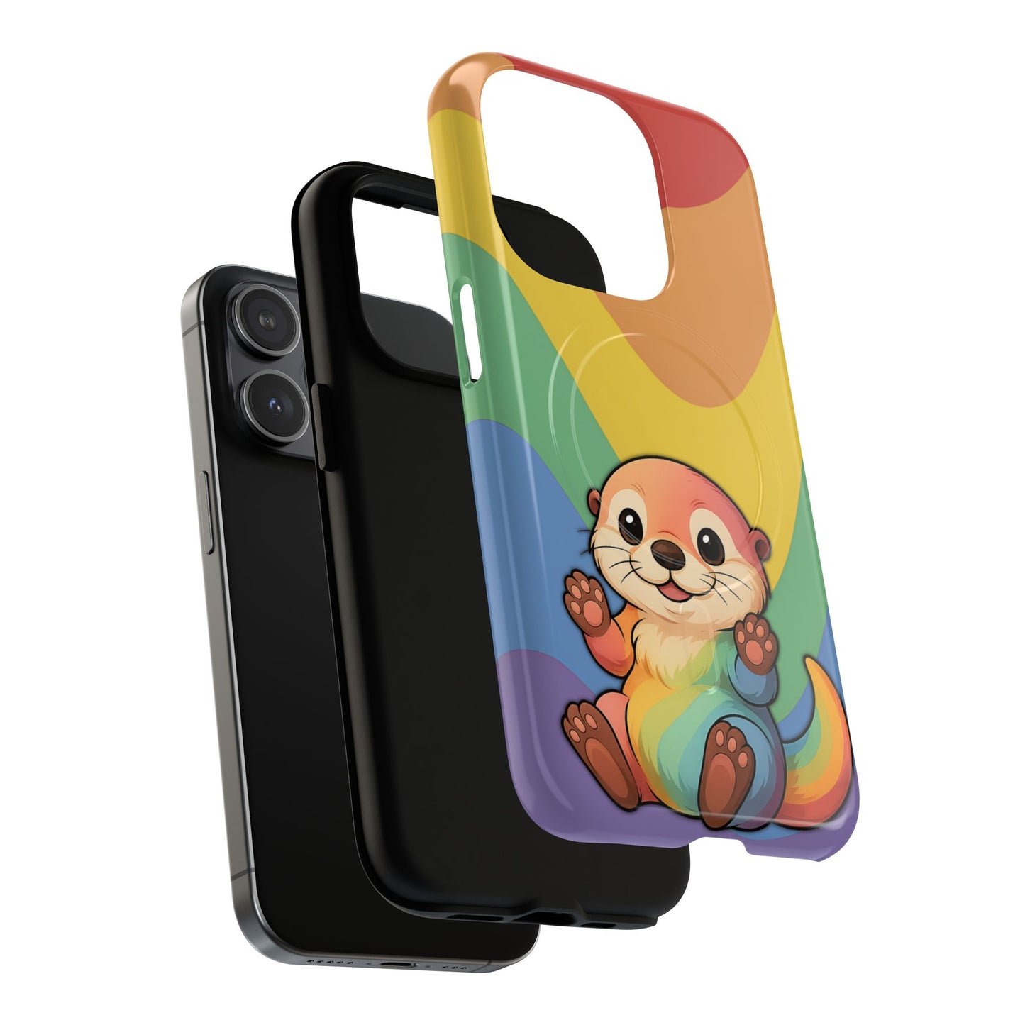 “otterly queer” – retro rainbow pride otter magsafe® iphone tough case