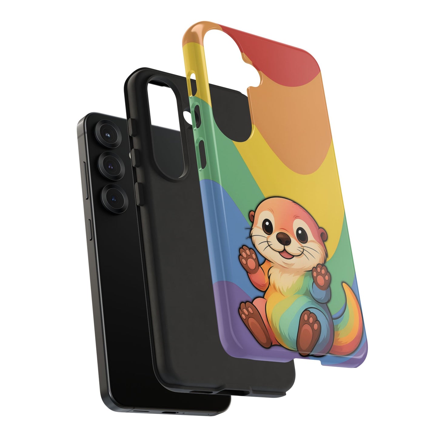 “otterly queer” – retro rainbow pride otter android tough phone case