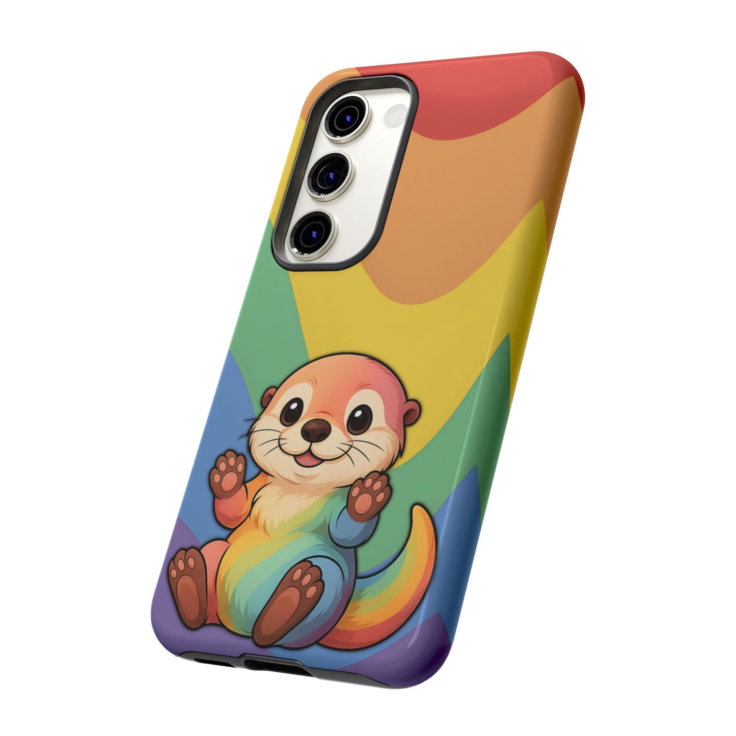 “otterly queer” – retro rainbow pride otter android tough phone case