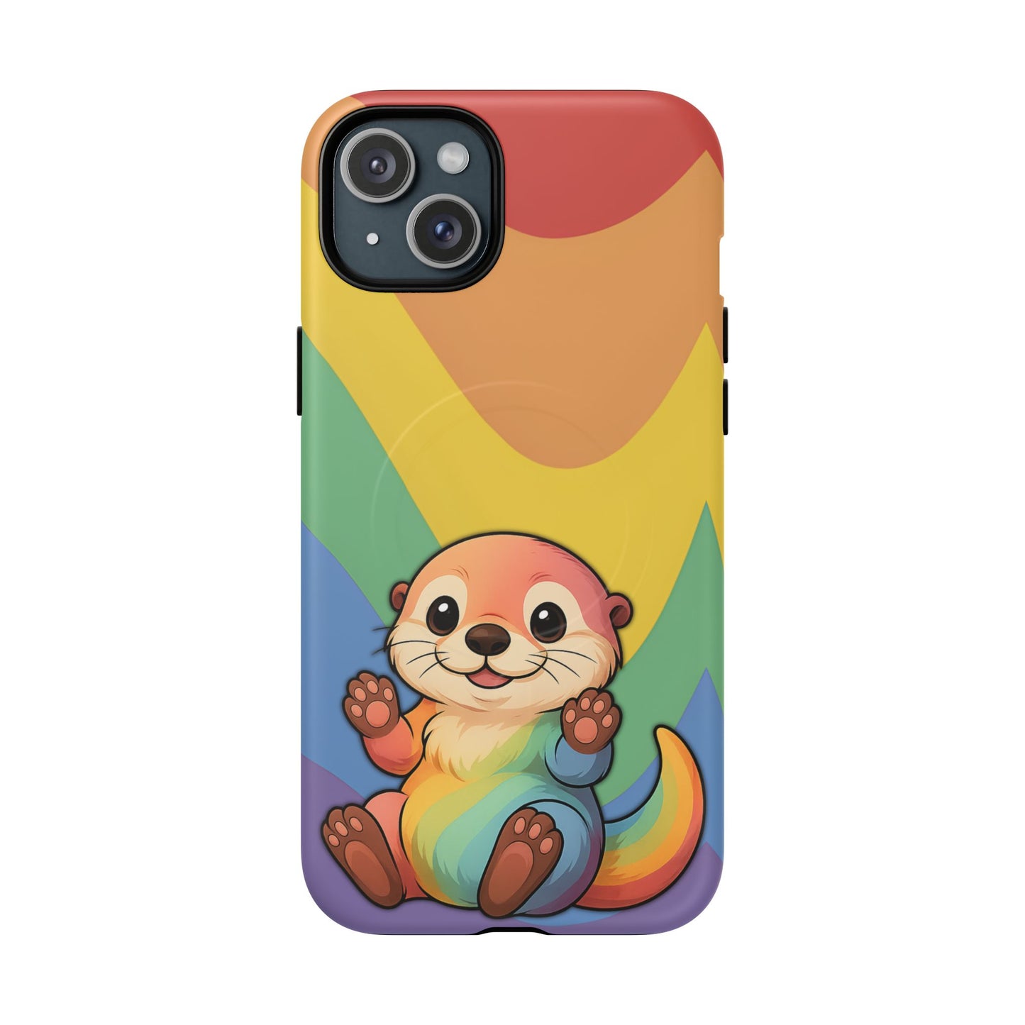 “otterly queer” – retro rainbow pride otter magsafe® iphone tough case