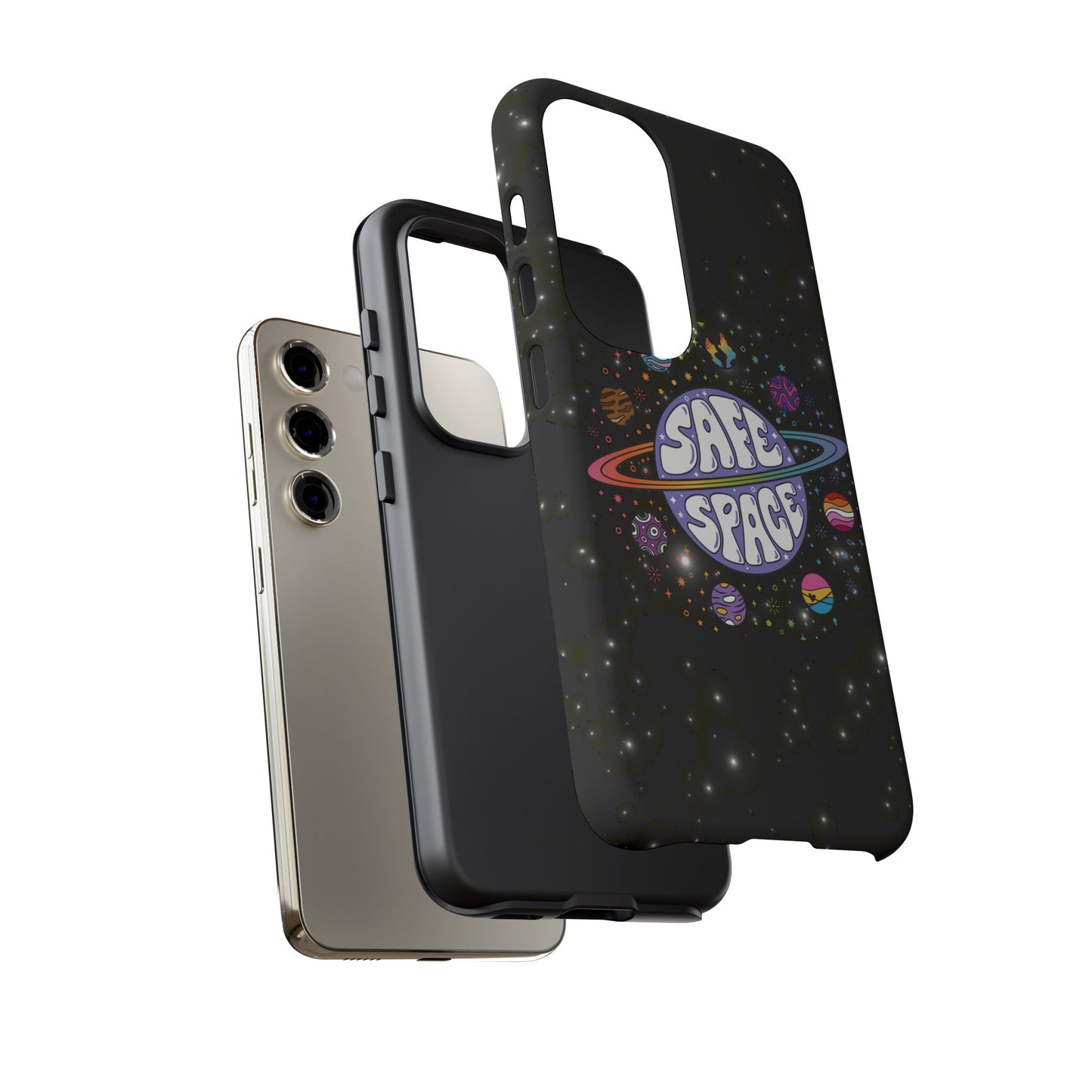 "safe space" lgbtqia+ pride galaxy android tough phone case