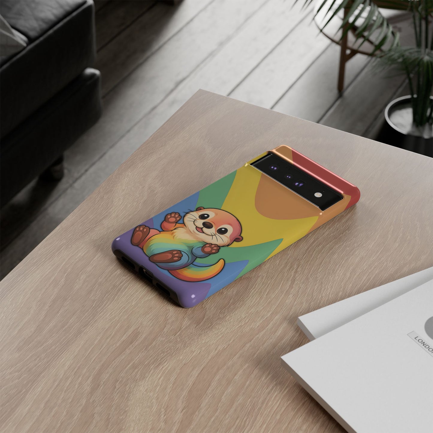 “otterly queer” – retro rainbow pride otter android tough phone case