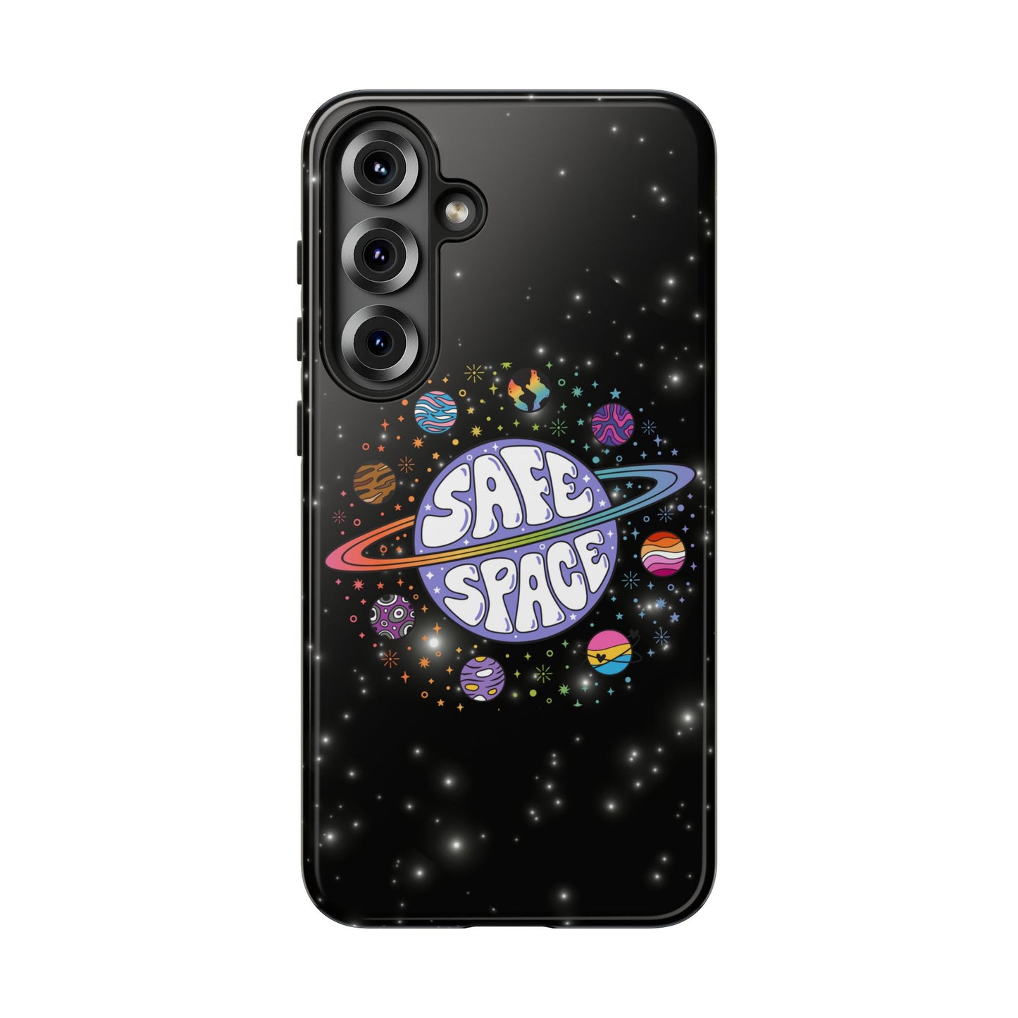 "safe space" lgbtqia+ pride galaxy android tough phone case